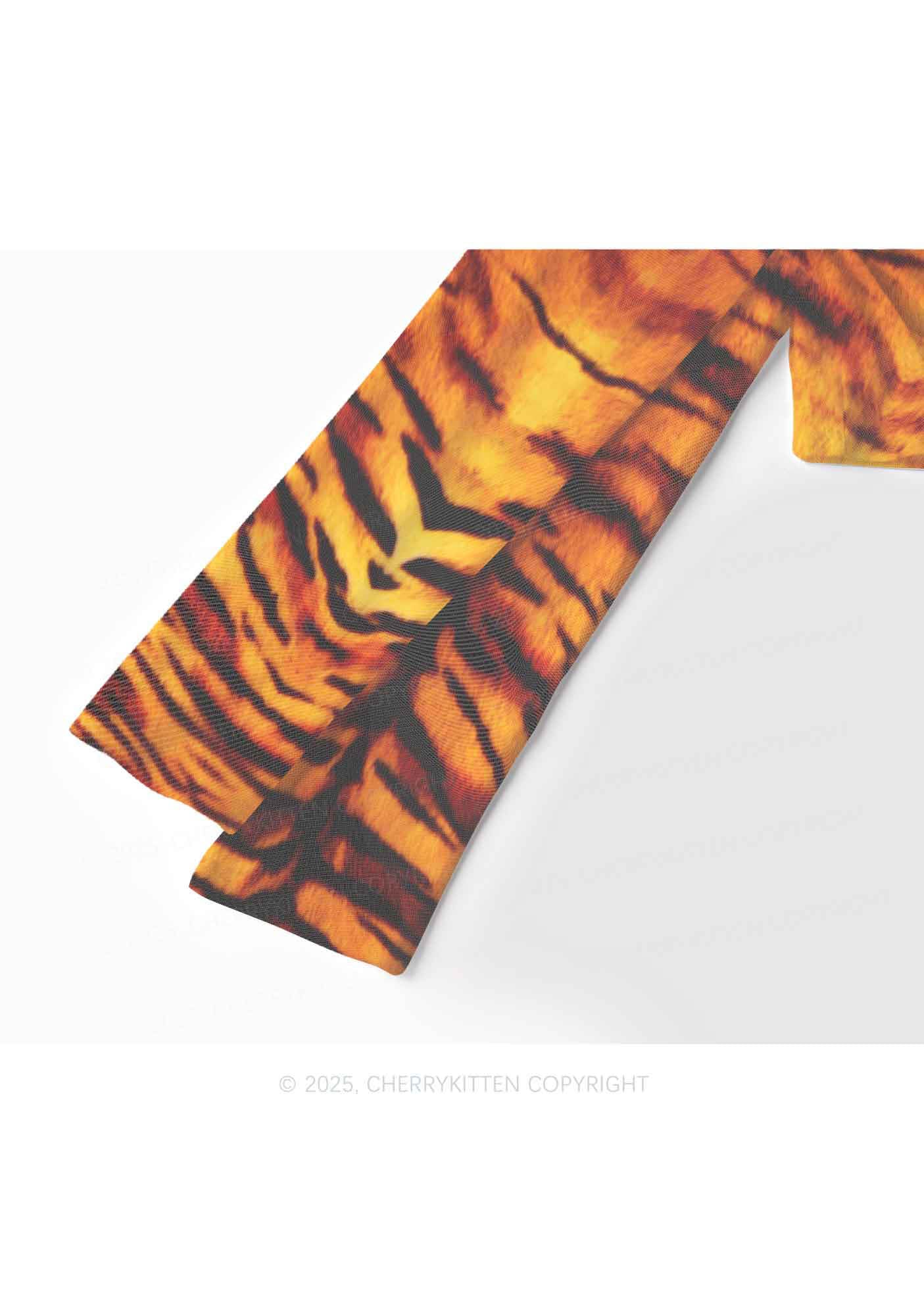 Wild Tiger Texture Y2K Mesh Long Sleeve Crop Top Cherrykitten