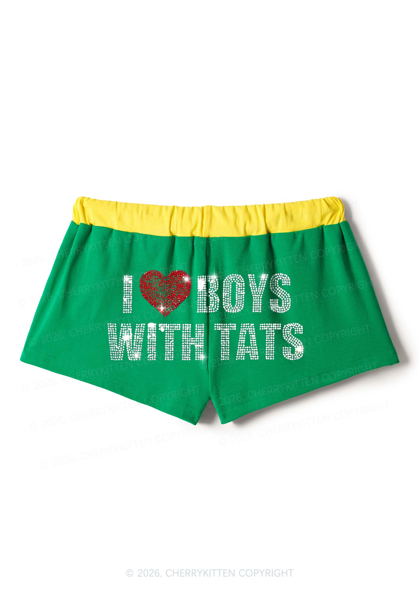 Rhinestone I Love Boys With Tats Y2K Drawstring Mini Shorts Cherrykitten