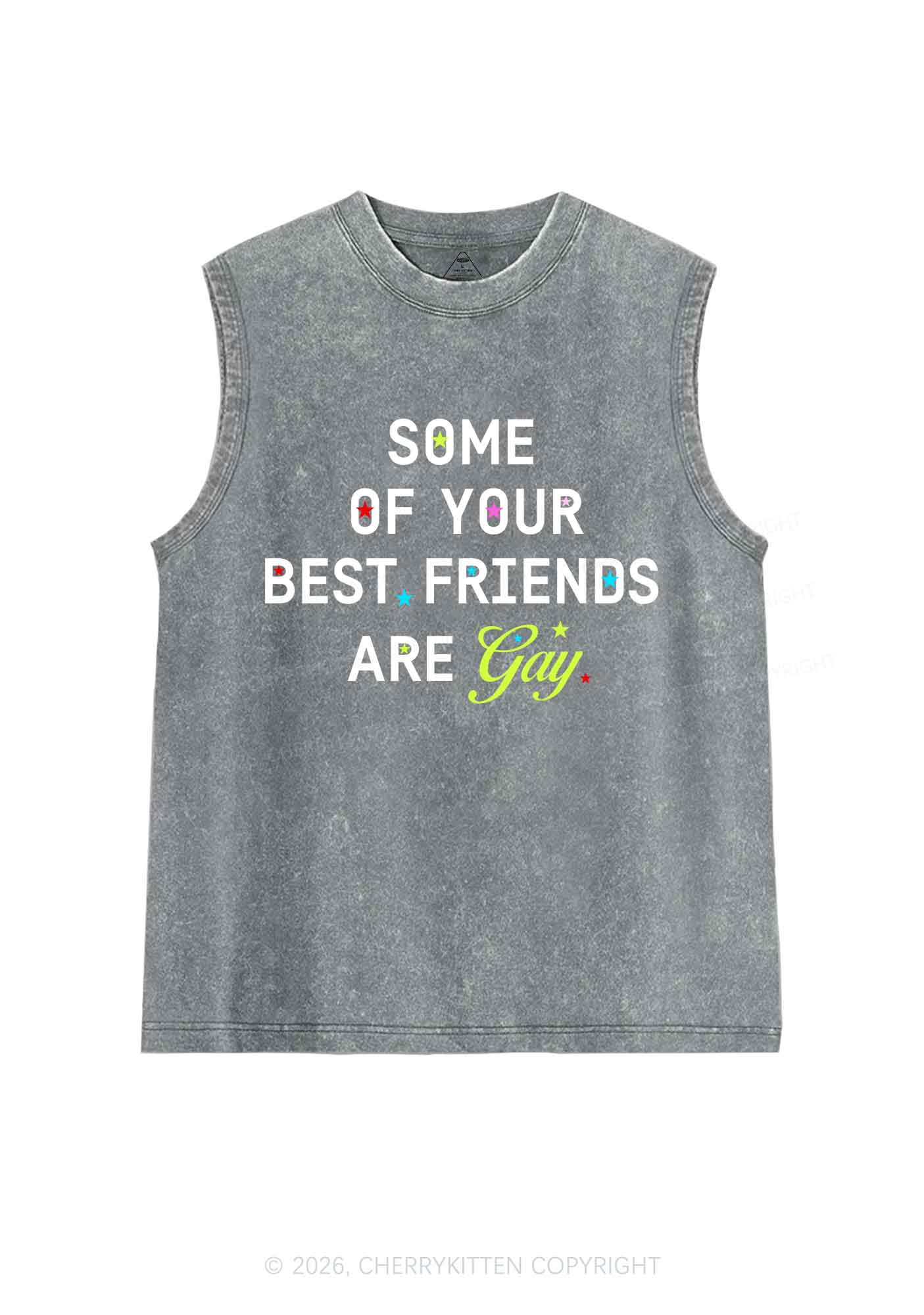 Your Best Friends Are Gay Pride Y2K Washed Muscle Tank Cherrykitten