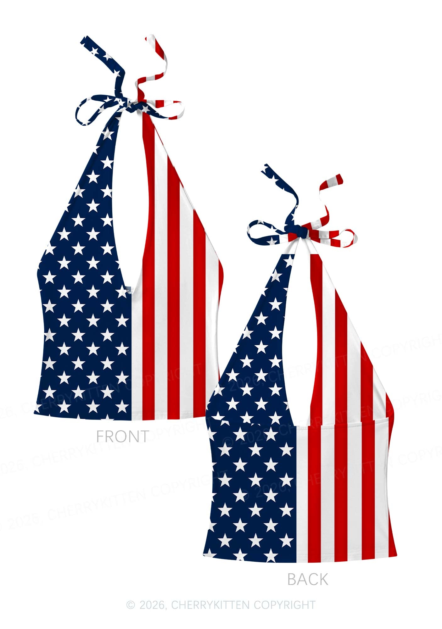 Navy Star Red White Stripe Y2K Print Halter Deep V Neck Cami Cherrykitten