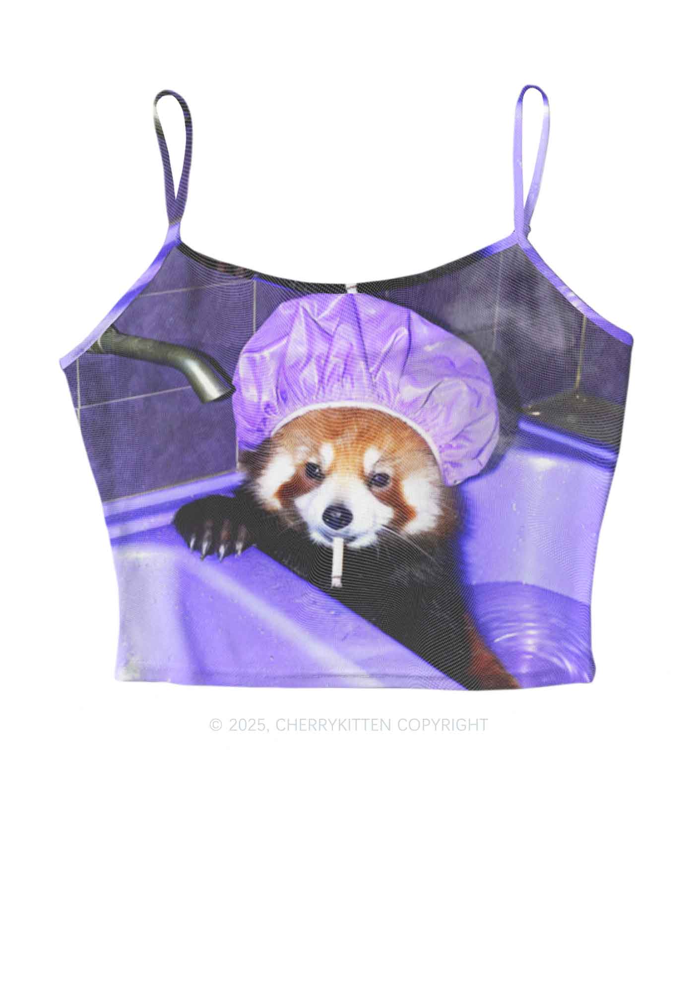 Purple Bath Smoking Raccoon Y2K Mesh Cami Tank Cherrykitten