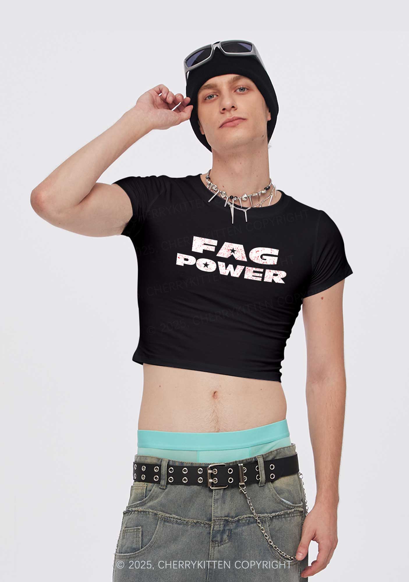 Fag Power Pride Y2K Baby Tee Cherrykitten