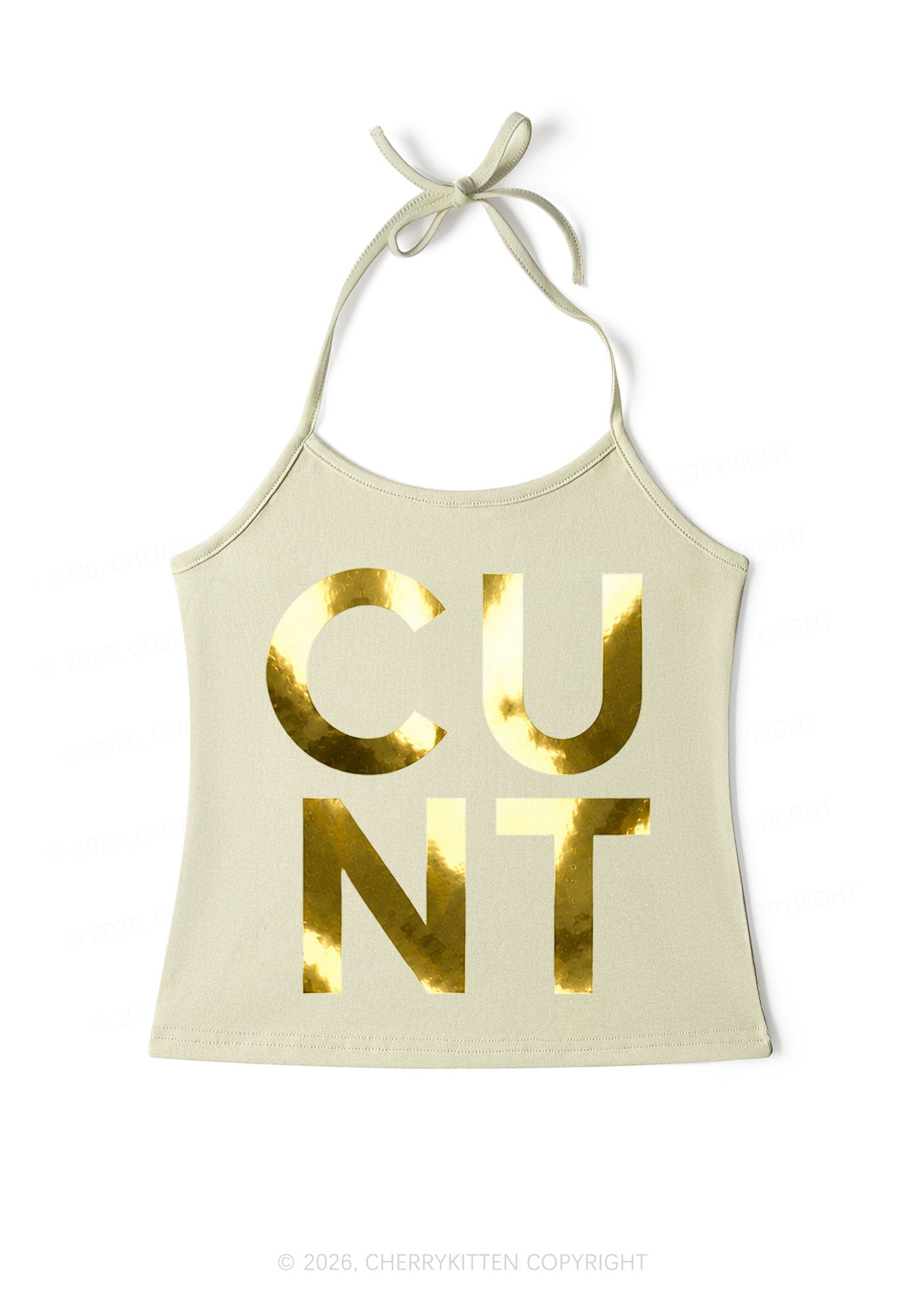 Cxxt Silver Foil Printed Y2K Halter Neck Cami Cherrykitten