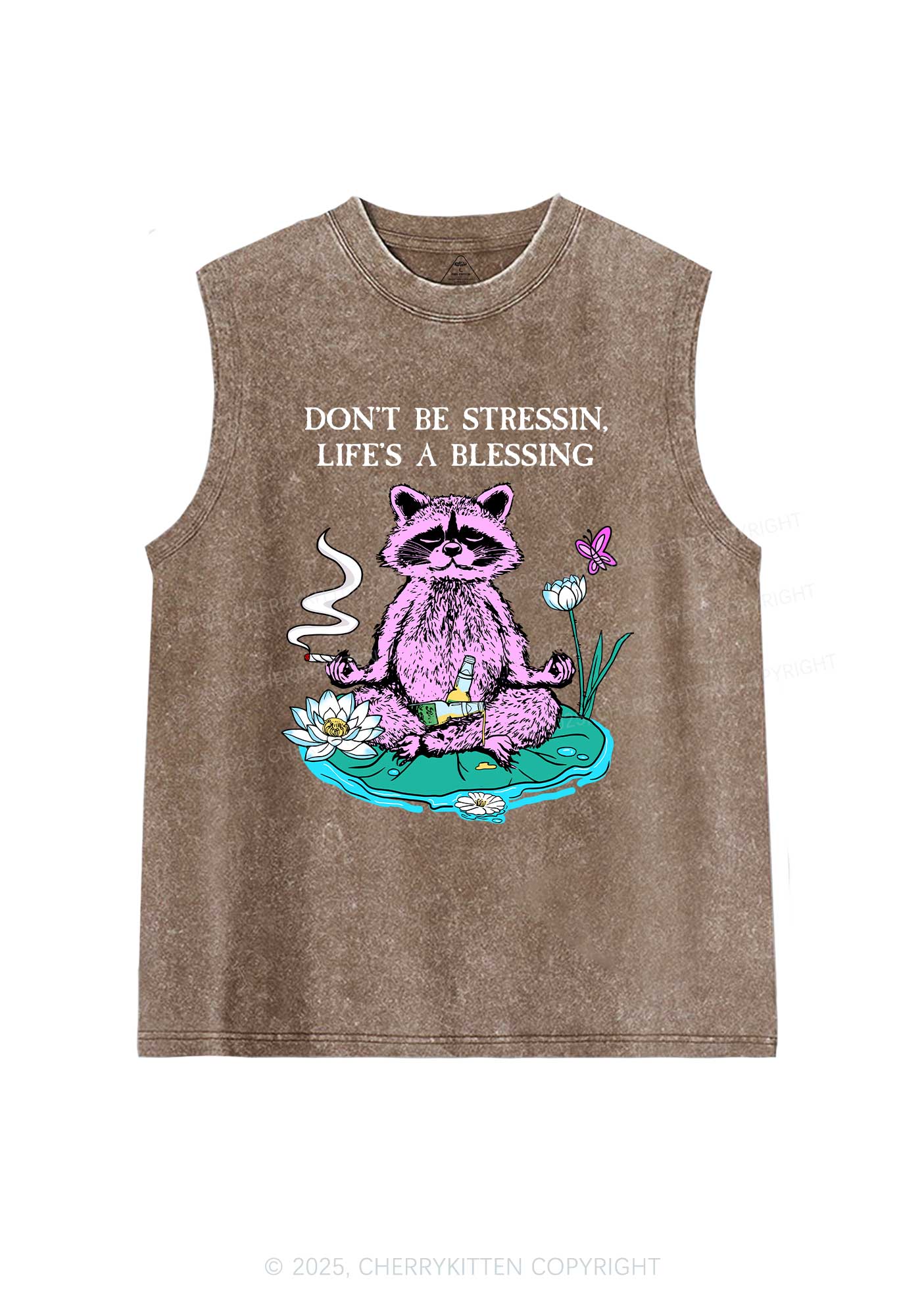 Dont Stress Raccoon Y2K Washed Muscle Tank Cherrykitten