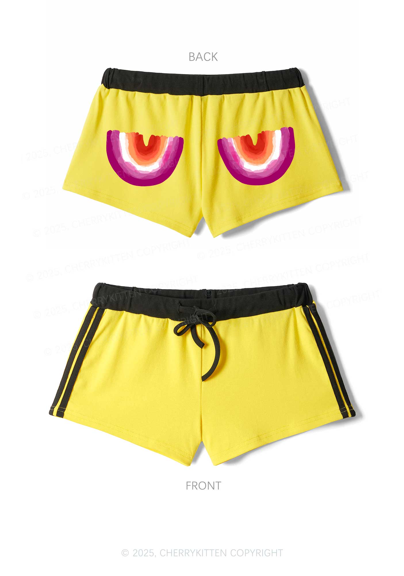 Double Rainbow Pride Y2K Drawstring Mini Shorts Cherrykitten