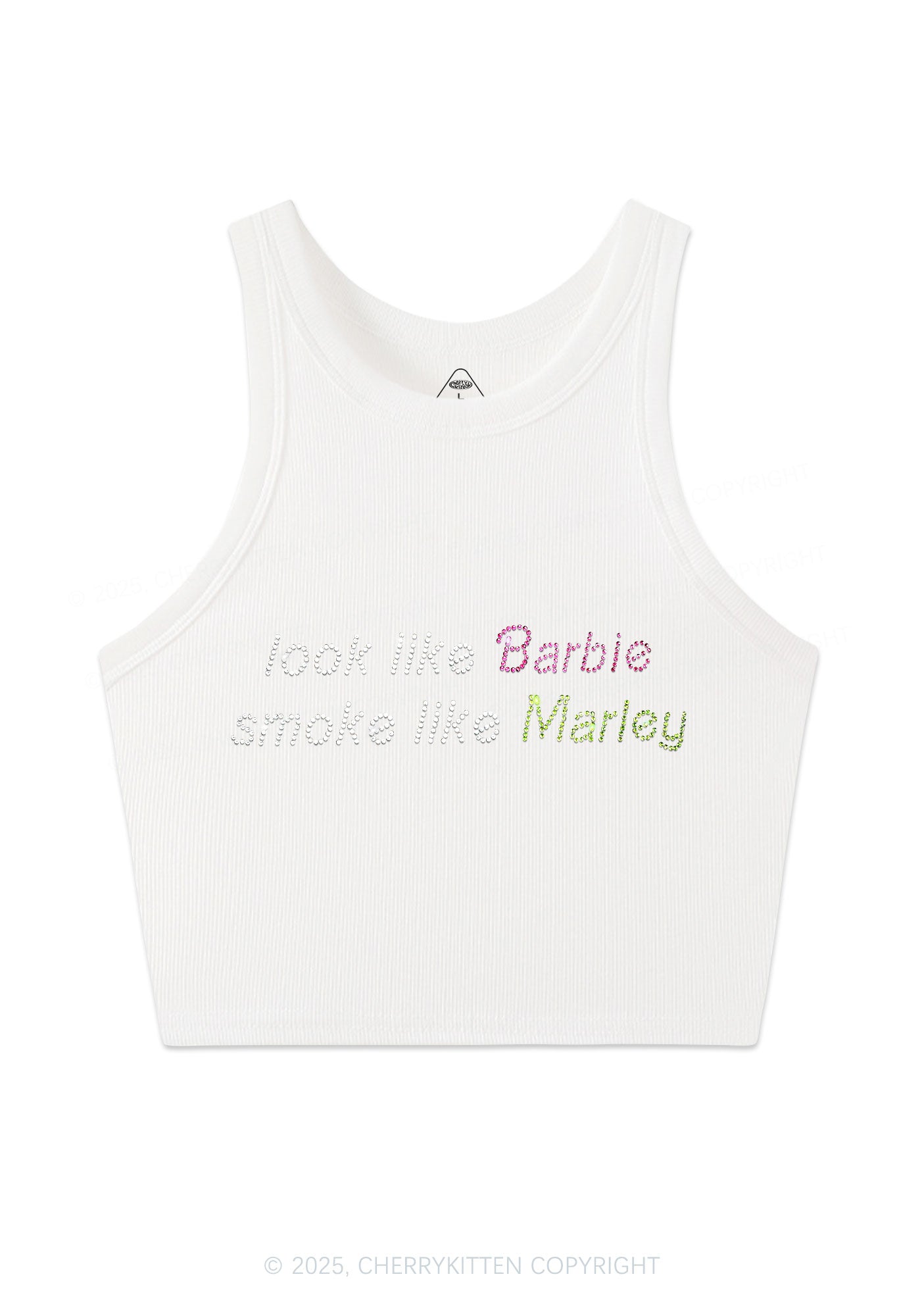 Rhinestone Smoke Like Marley Y2K Crop Tank Top Cherrykitten