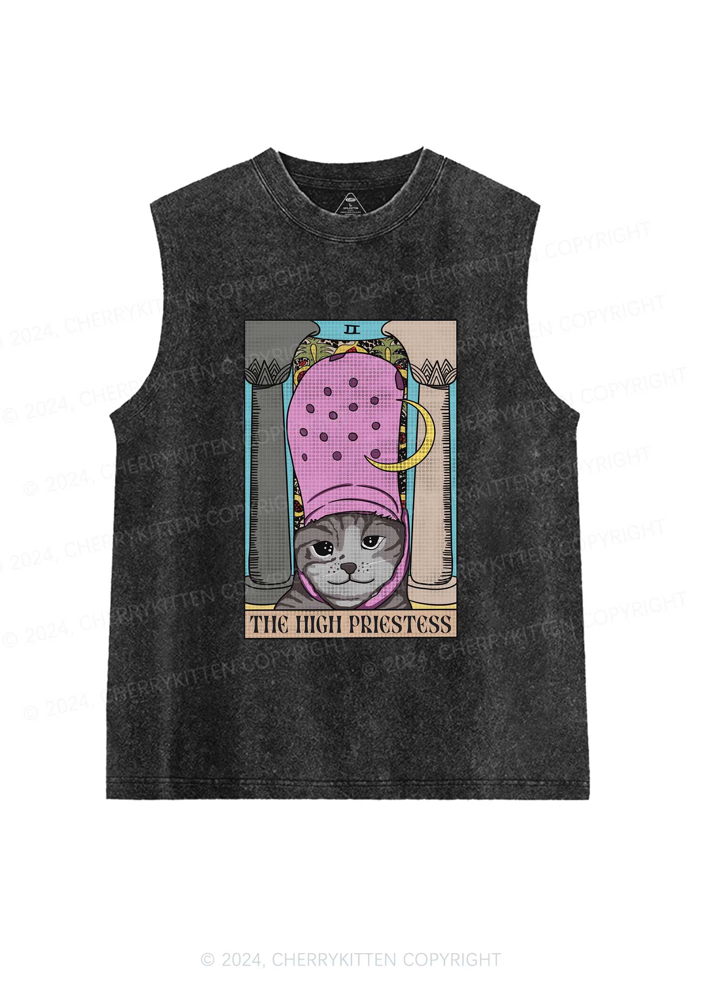 High Priestess Cat Y2K Washed Tank Cherrykitten