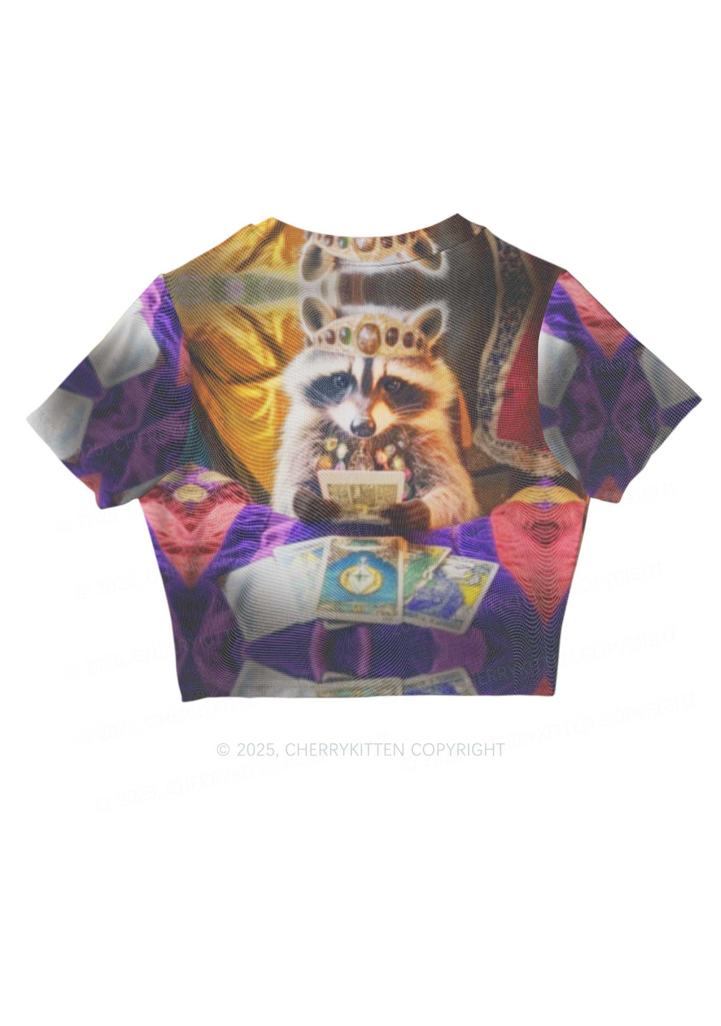 Tarot Raccoon Y2K Mesh Crop Top Cherrykitten