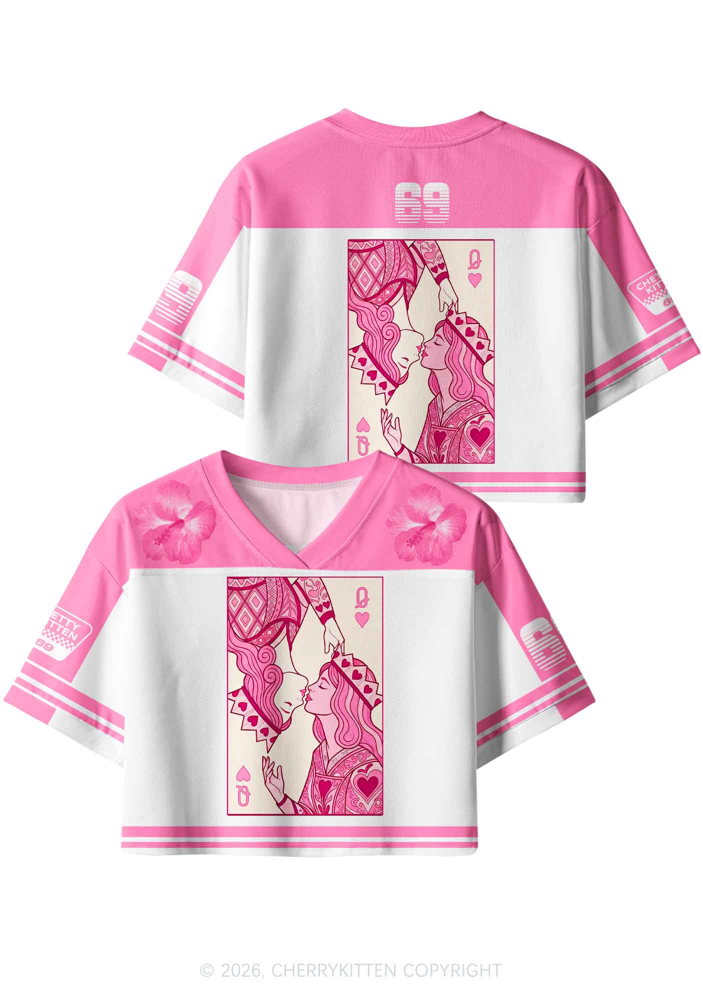 Two Pink Queens Kissing Pride Y2K Crop Sport Jersey Shirts Cherrykitten