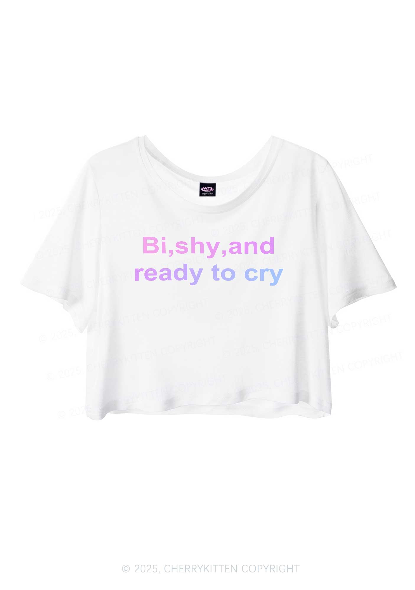 Bi Shy And Ready To Cry Pride Y2K Sheer Crop Tee Cherrykitten