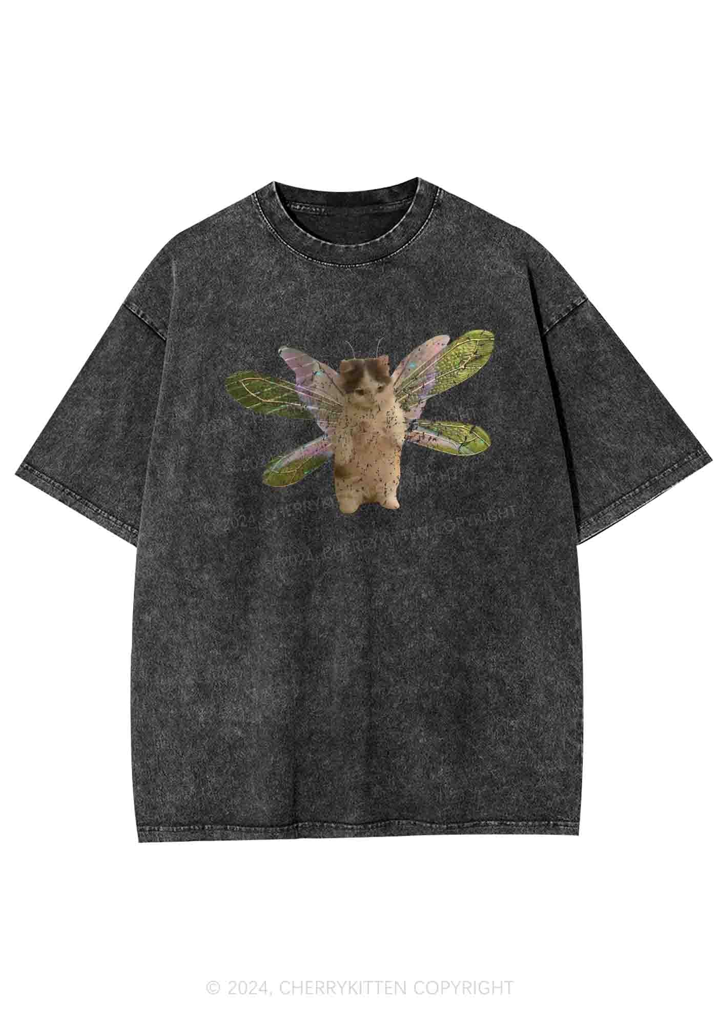 Fairycat Wings Y2K Washed Tee Cherrykitten