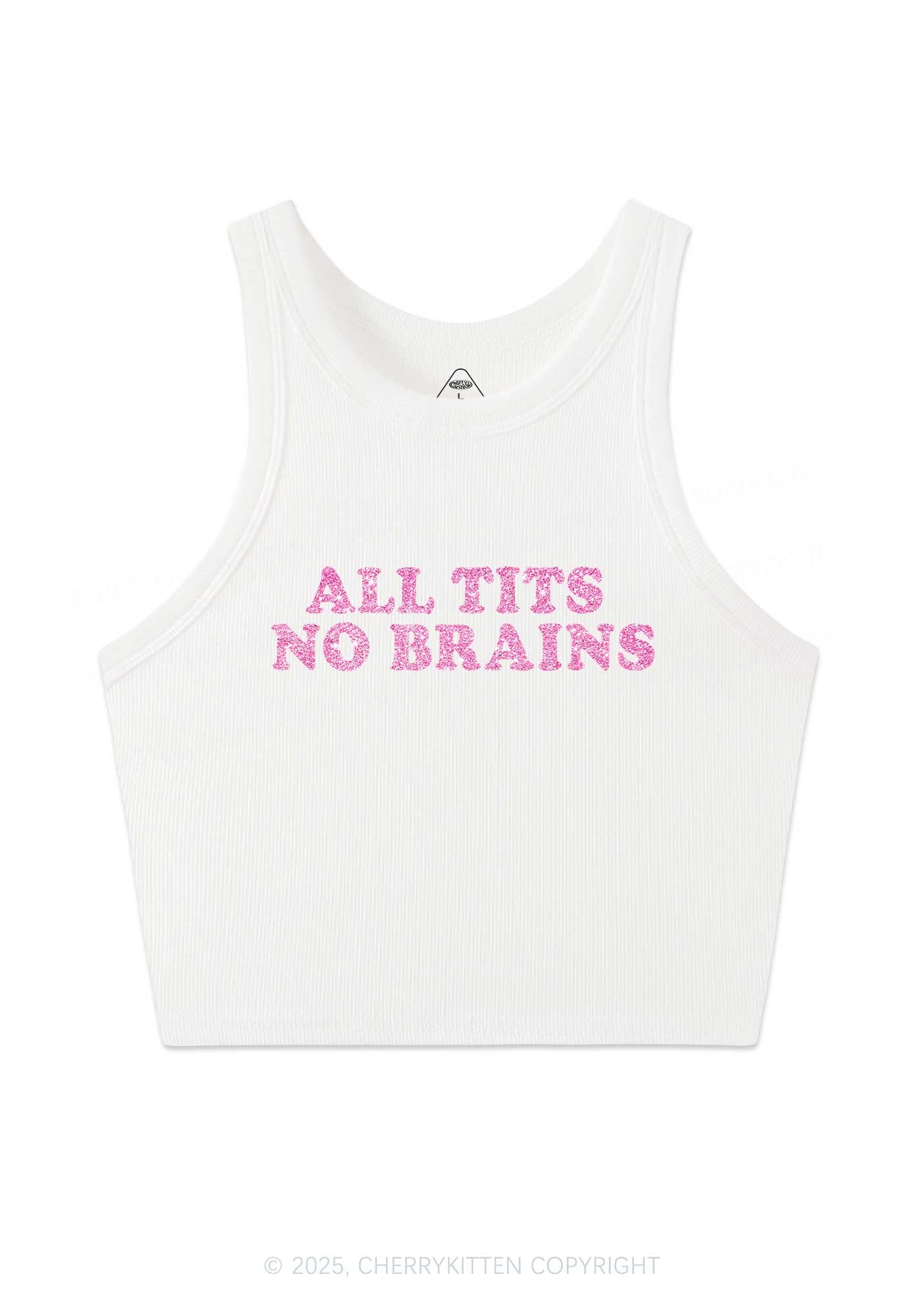 Glitter All Txts No Brains Y2K Crop Tank Top Cherrykitten