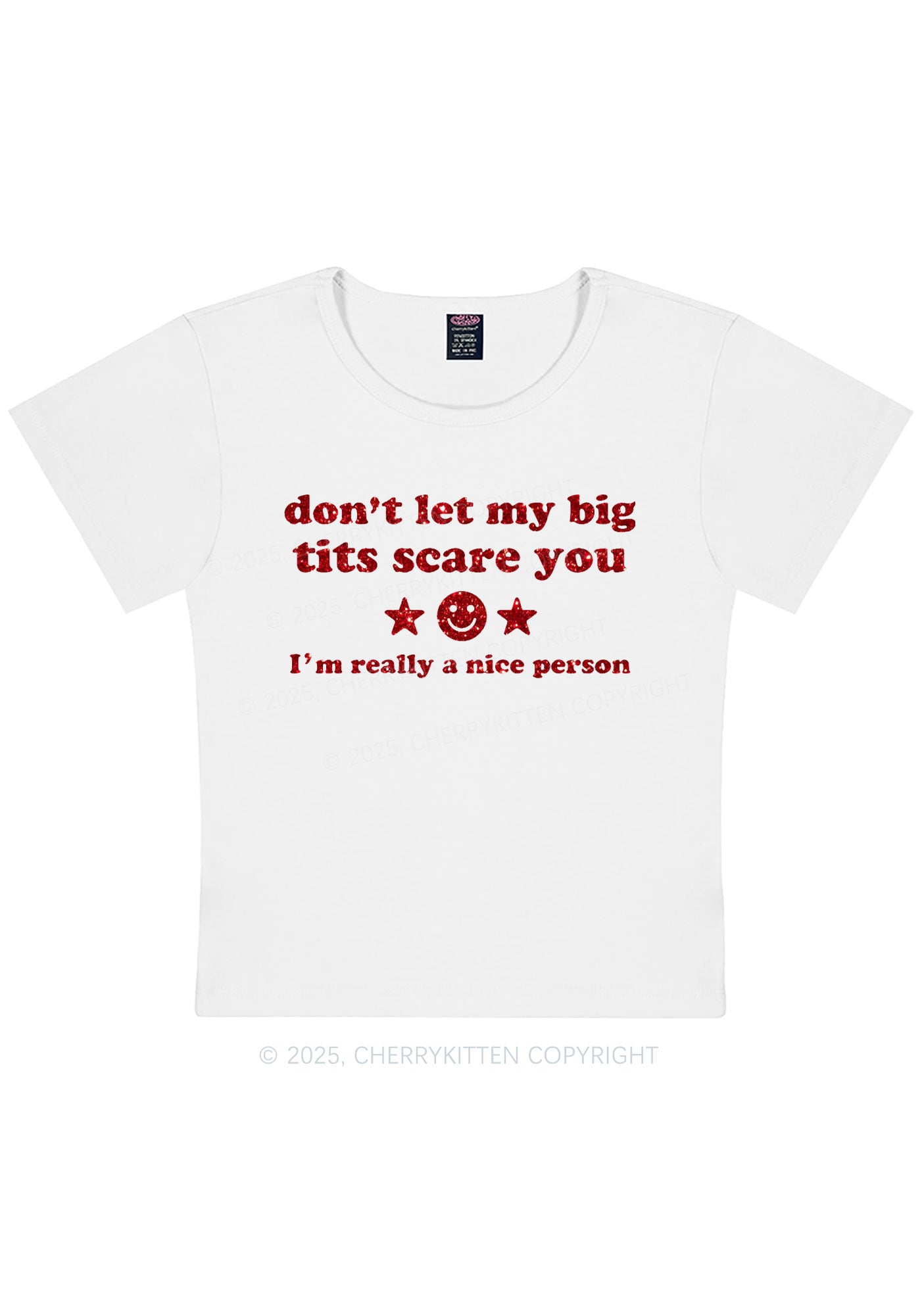 Glitter Dont Let My Big Txts Scare You Y2K Baby Tee Cherrykitten