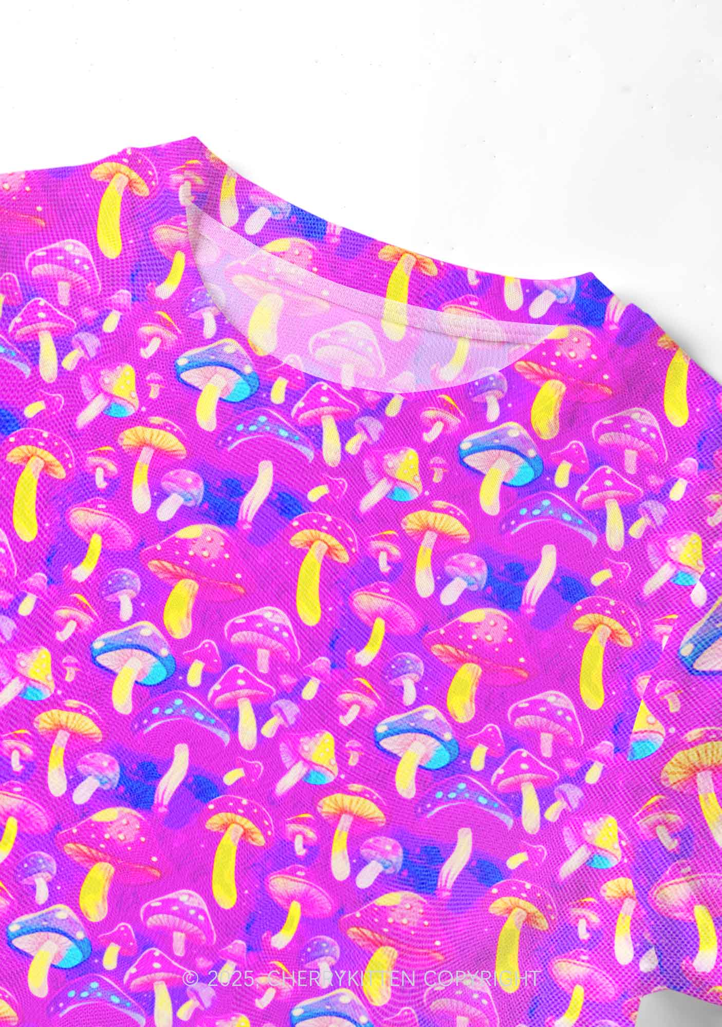Trippy Mushrooms Y2K Mesh Crop Top Cherrykitten