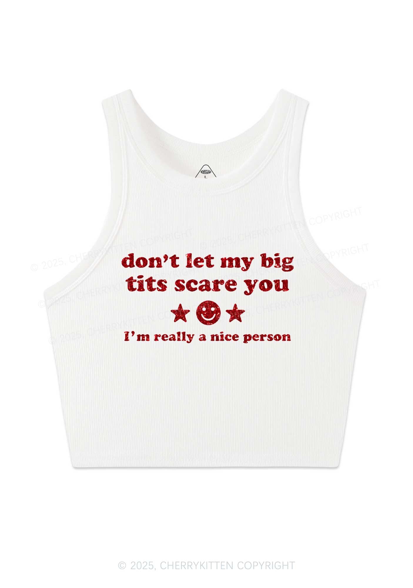 Glitter Dont Let My Big Txts Scare You Y2K Crop Tank Top Cherrykitten