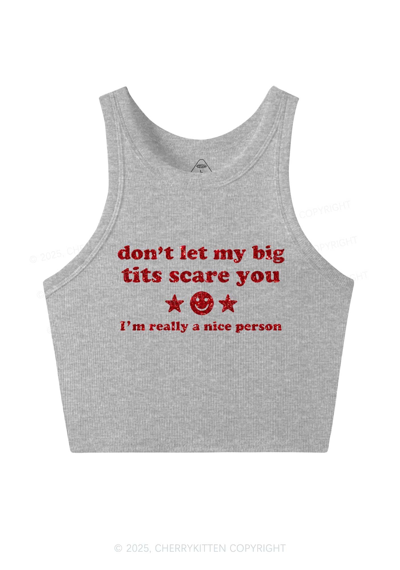 Glitter Dont Let My Big Txts Scare You Y2K Crop Tank Top Cherrykitten