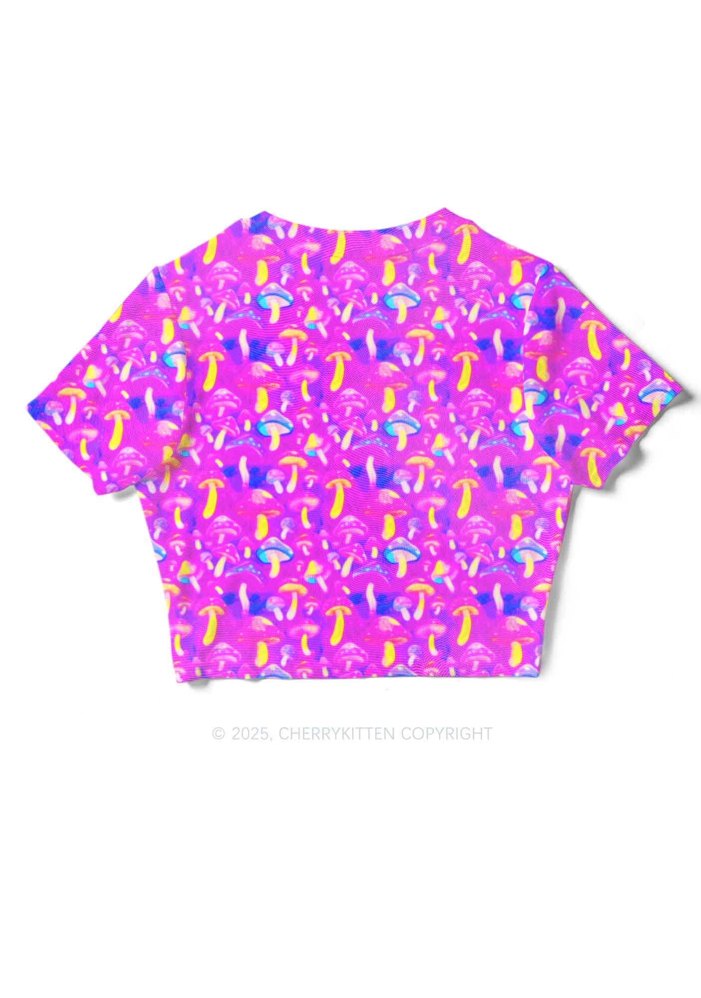 Trippy Mushrooms Y2K Mesh Crop Top Cherrykitten