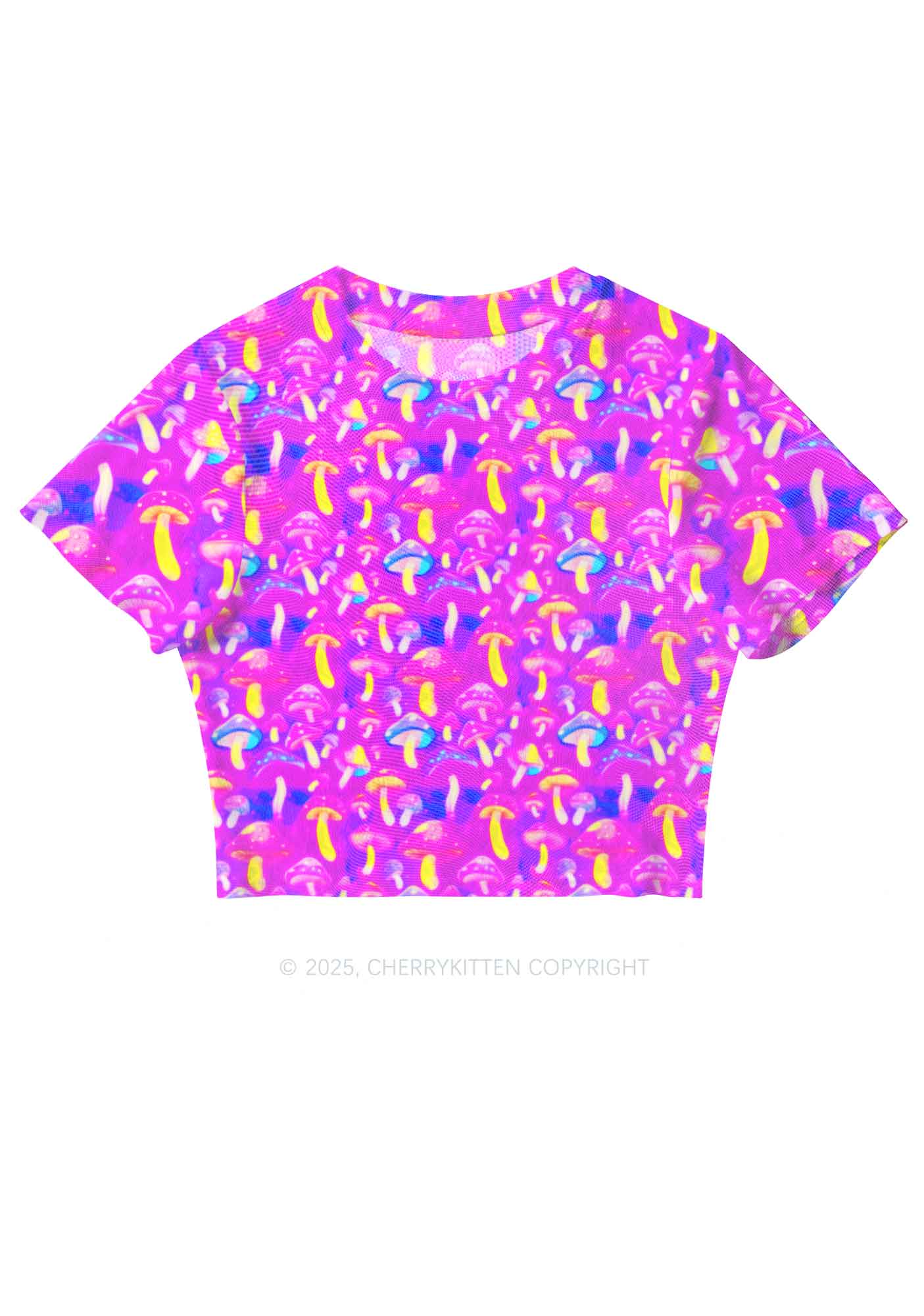 Trippy Mushrooms Y2K Mesh Crop Top Cherrykitten