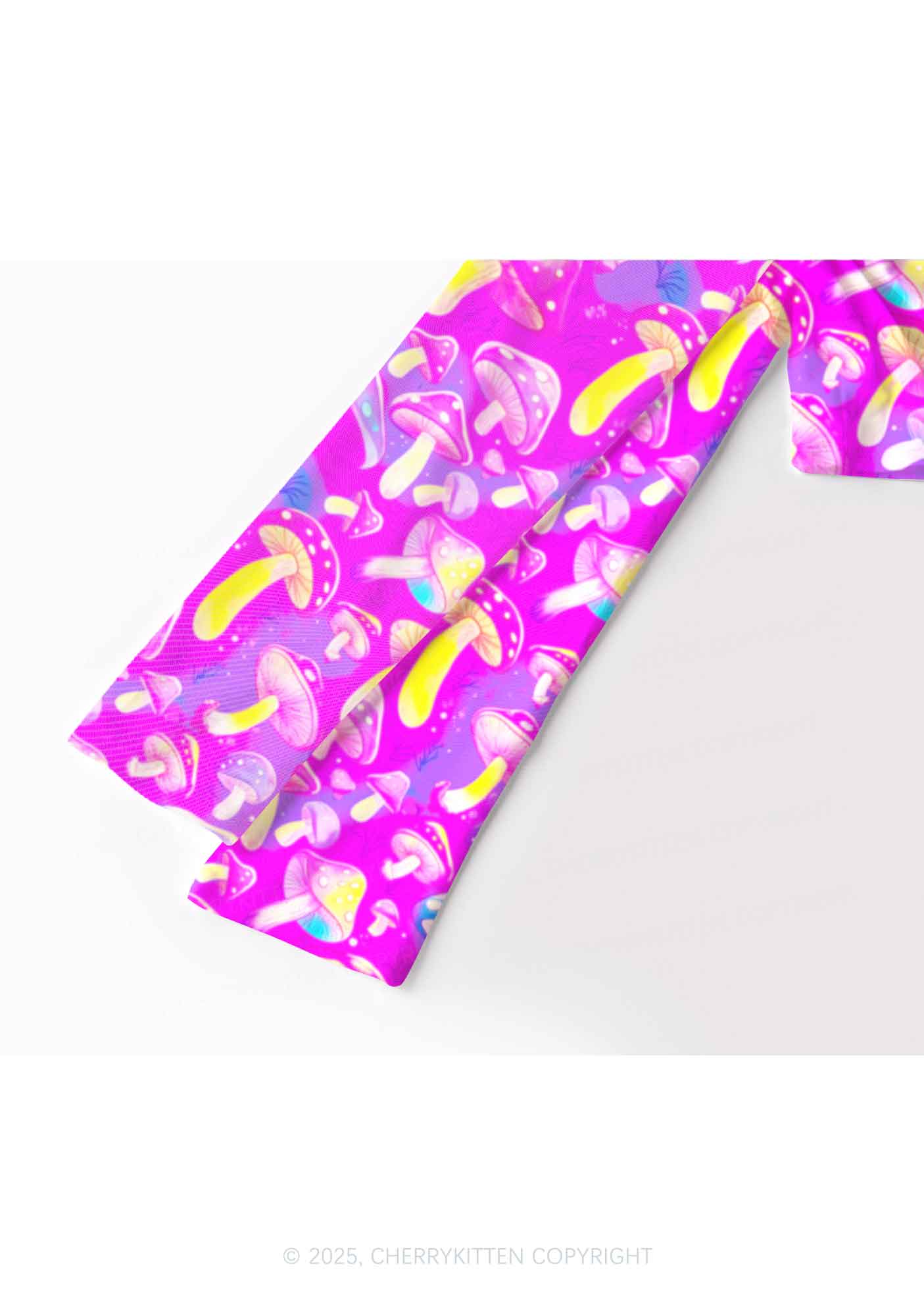 Trippy Mushrooms Y2K Mesh Long Sleeve Crop Top Cherrykitten