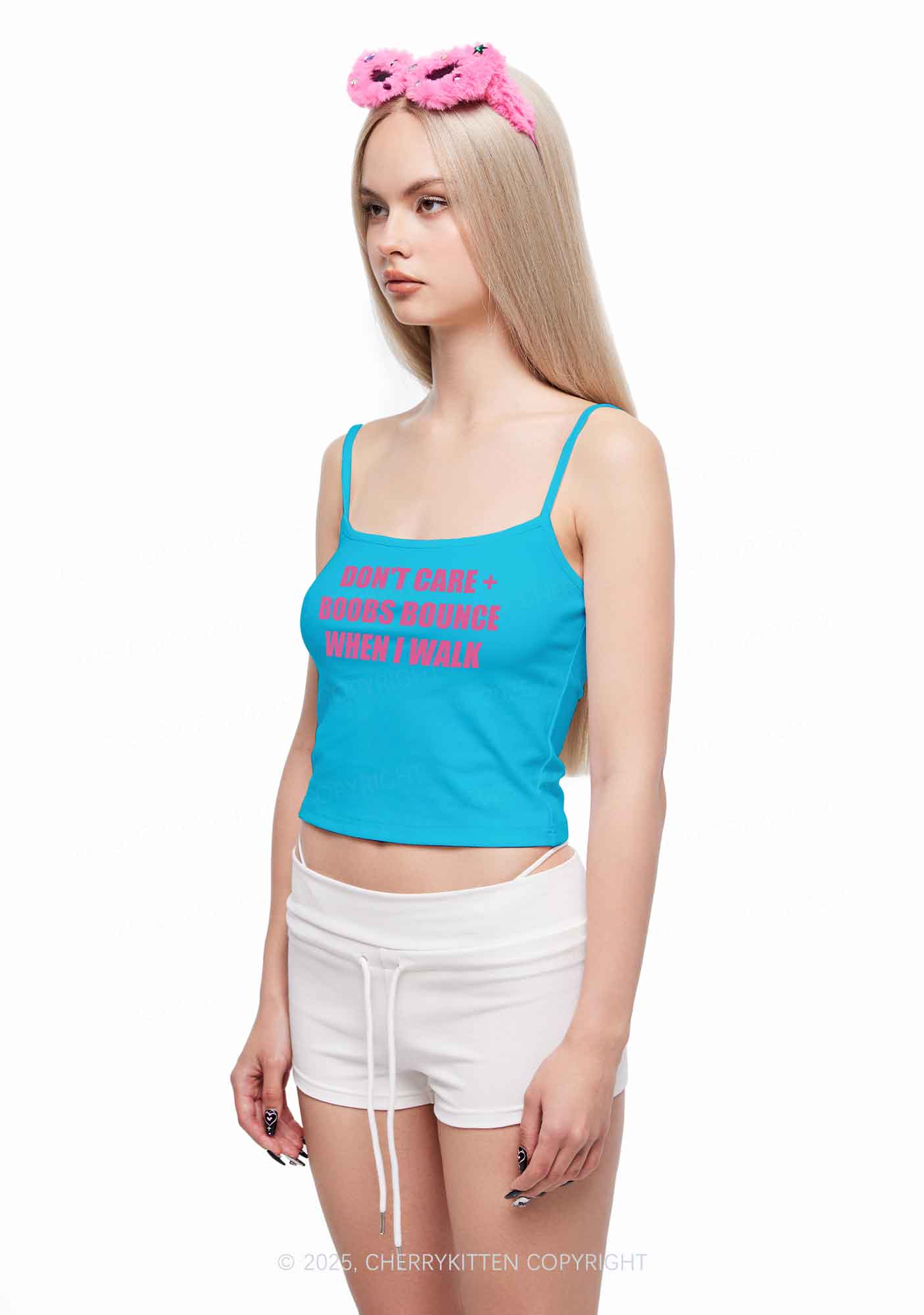 Don't Care Bxxbs Bounce When I Walk Y2K Spaghetti Strap Cami Cherrykitten