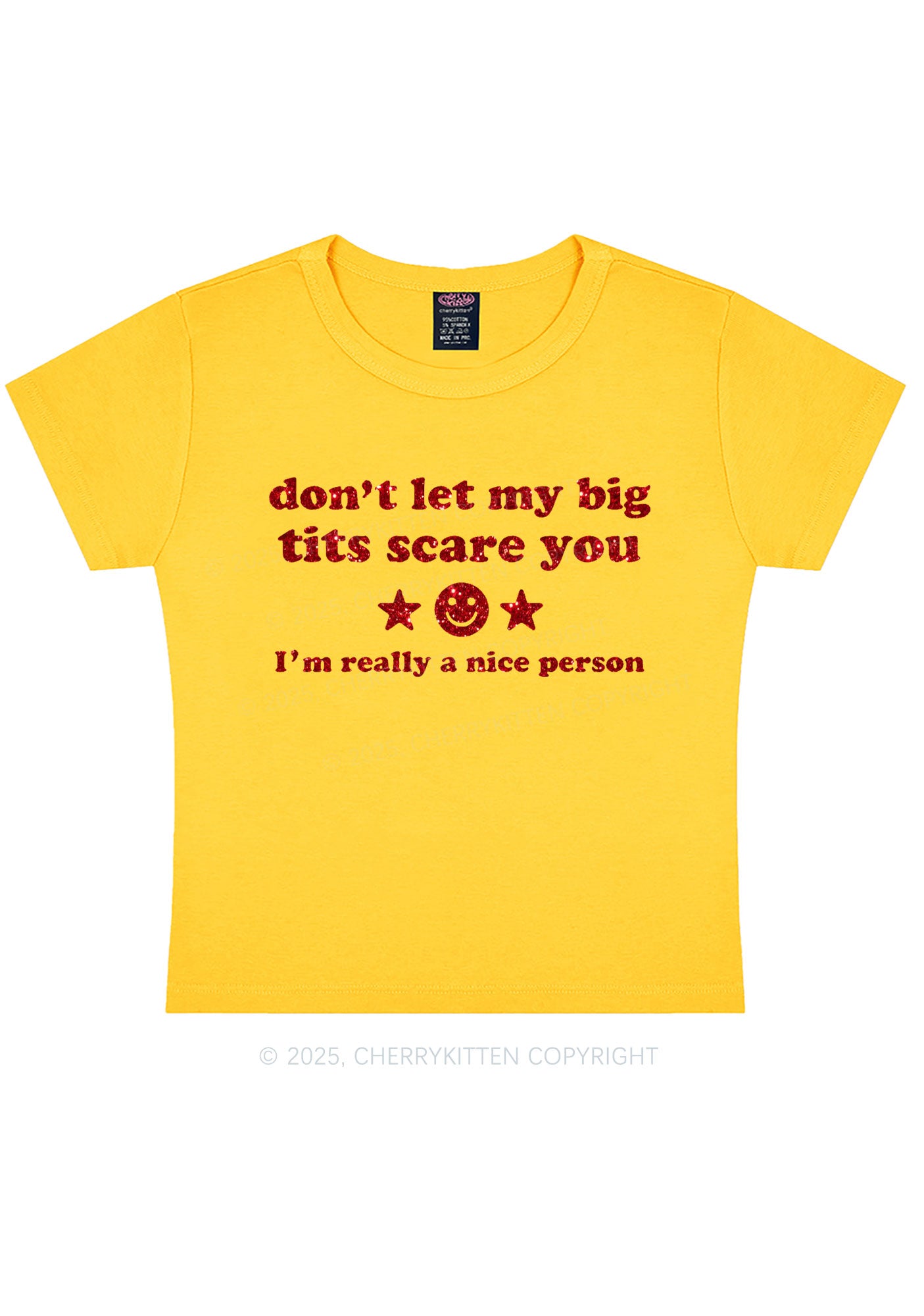 Glitter Dont Let My Big Txts Scare You Y2K Baby Tee Cherrykitten