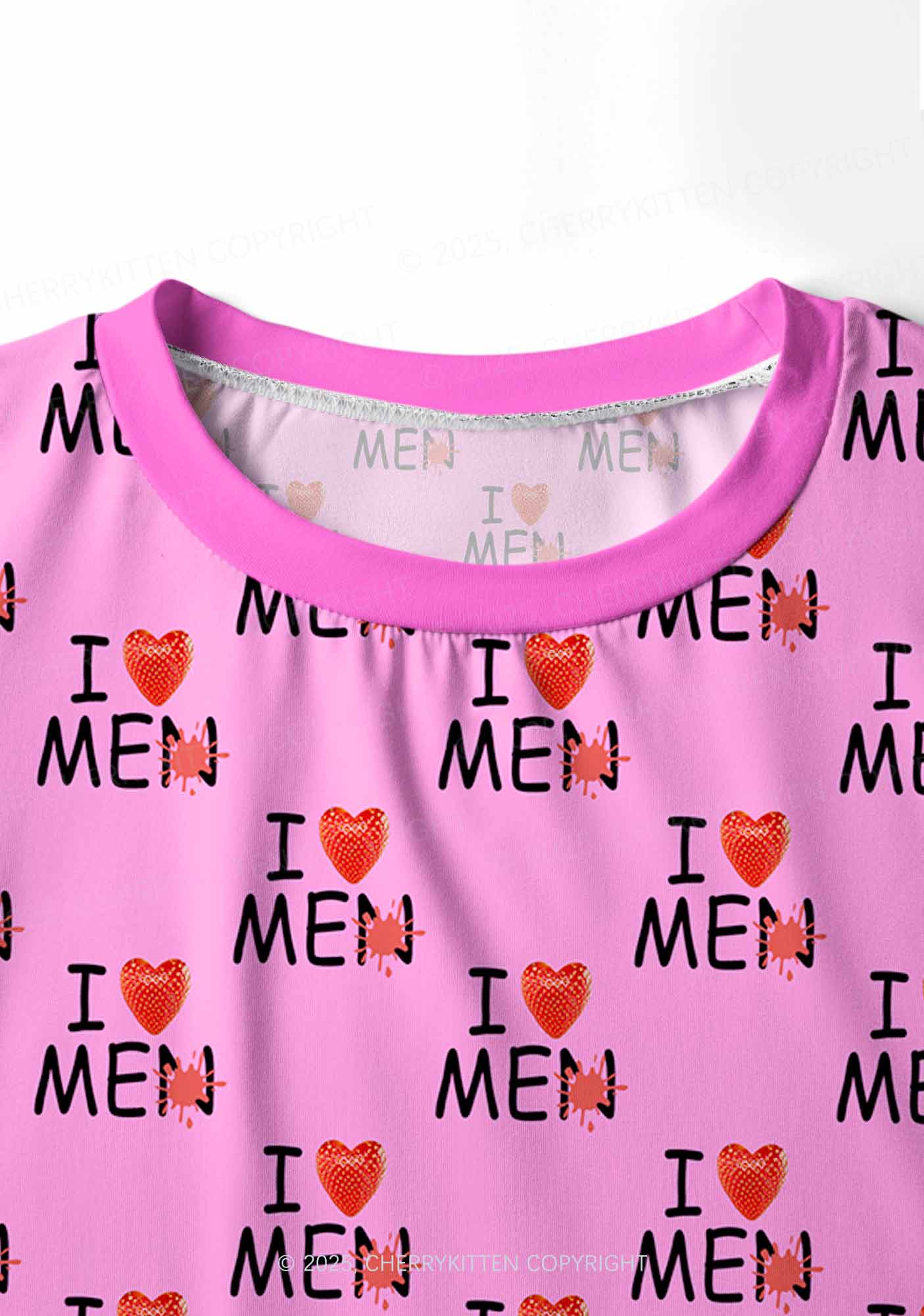 Love Me Not Men Pink Valentine's Day Y2K Print Long Sleeve Pajama Set Cherrykitten