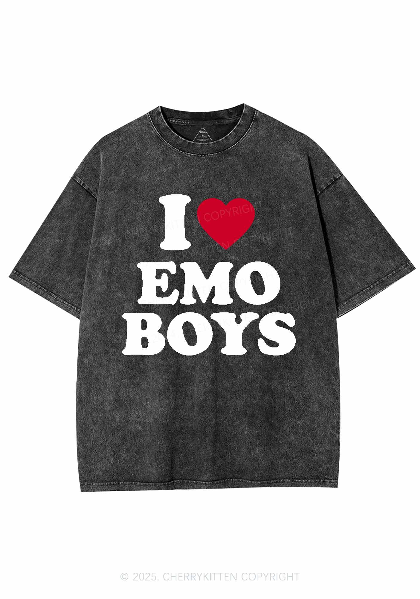 I Love Emo Boys Y2K Shirts Washed Tee Cherrykitten