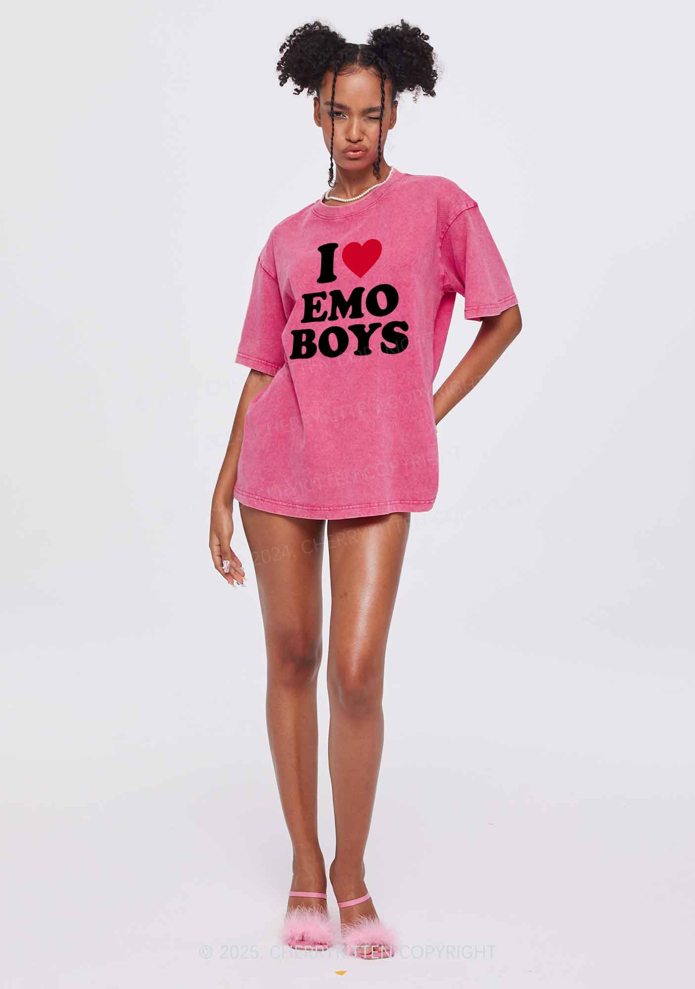 I Love Emo Boys Y2K Shirts Washed Tee Cherrykitten