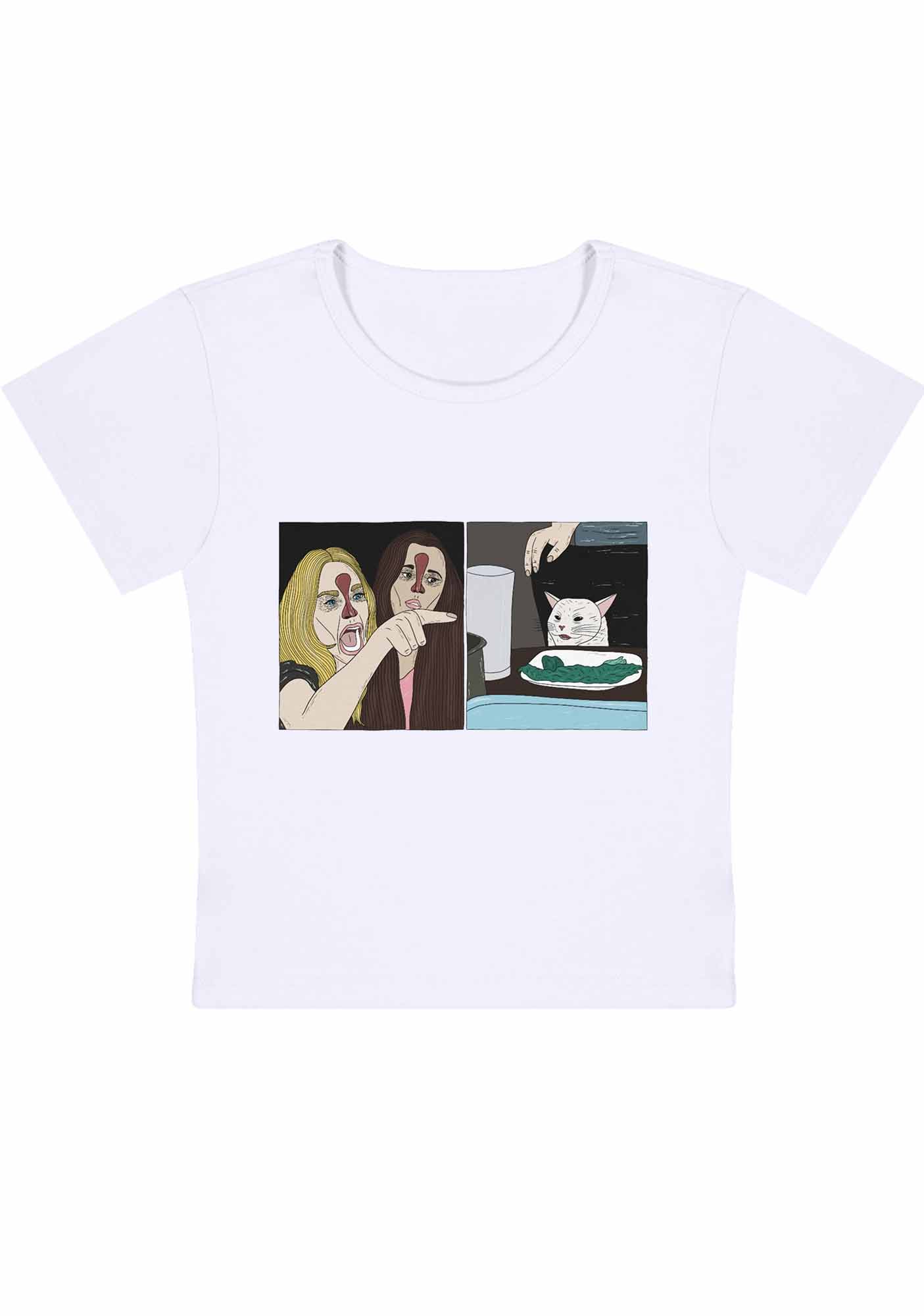 Curvy Quarreling Girls And White Cat Baby Tee