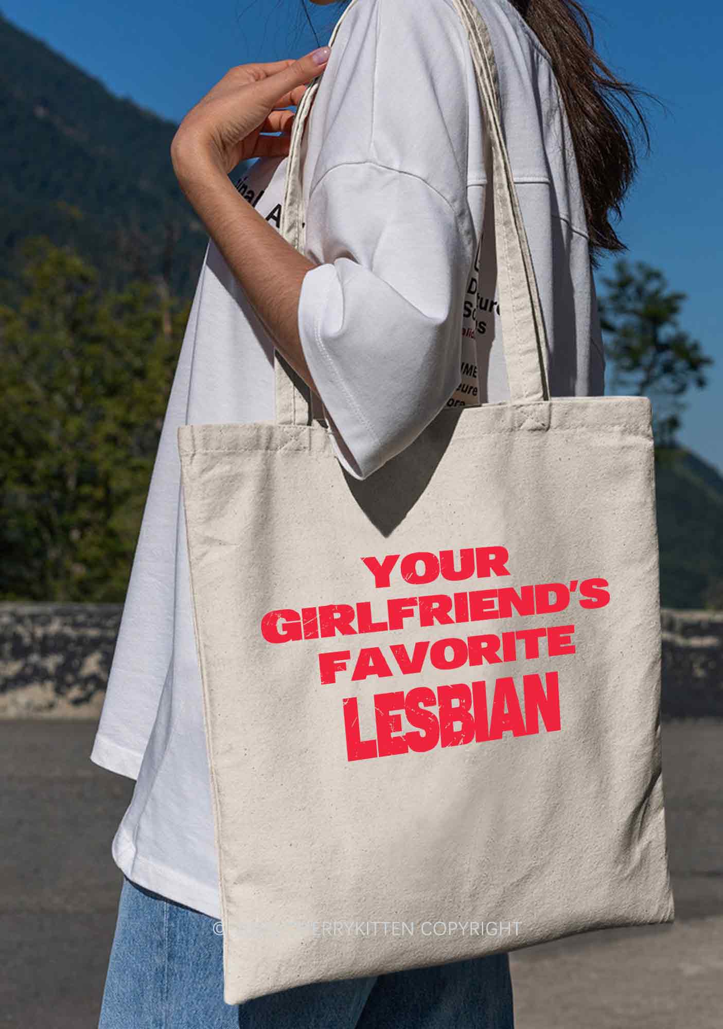 Your GF Favorite Lesbian Pride Y2K Canvas Tote Bag Cherrykitten