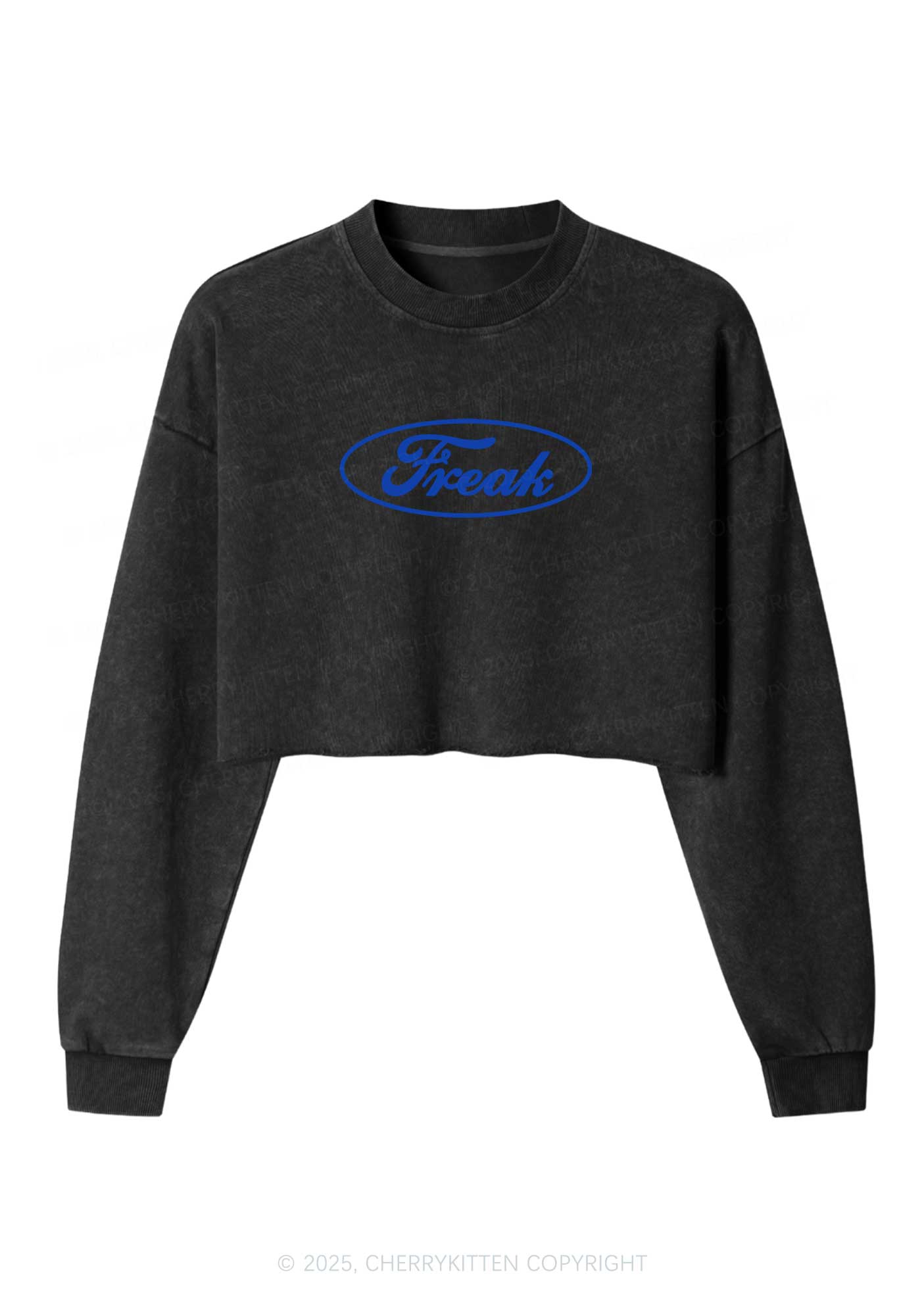 Oval Freak Y2K Crop Washed Sweatshirts Cherrykitten