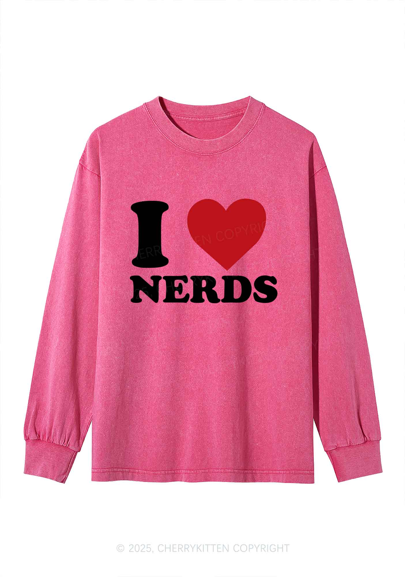 I Love Nerds Y2K Washed Long Sleeves Cherrykitten