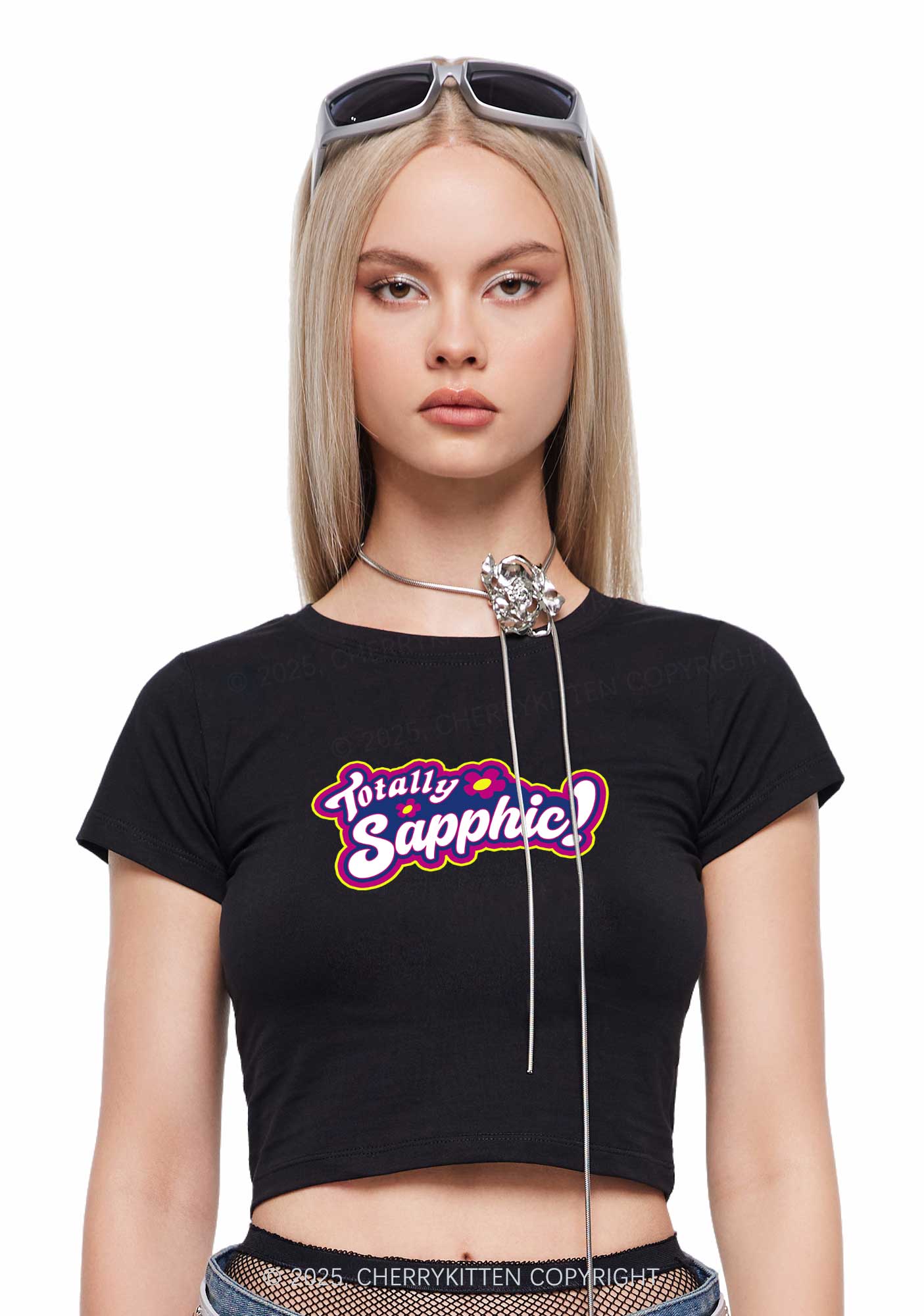 Totally Sapphic Pride Y2K Baby Tee Cherrykitten