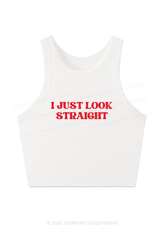 I Just Look Straight Y2K Crop Tank Top Cherrykitten