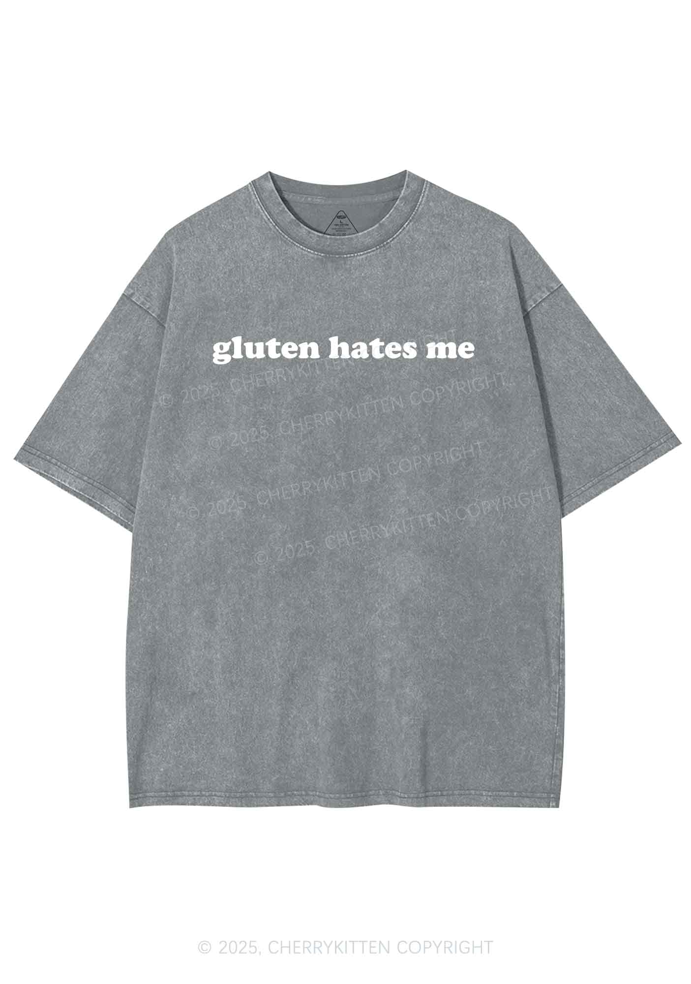 Gluten Hates Me Y2K Shirts Washed Tee Cherrykitten