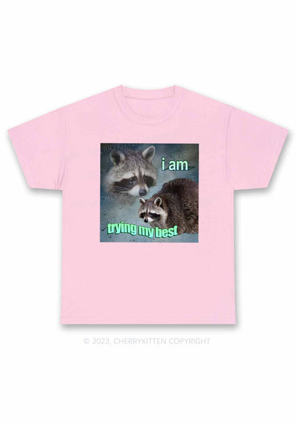 I Am Trying My Best Raccoon Y2K Chunky Shirt Cherrykitten