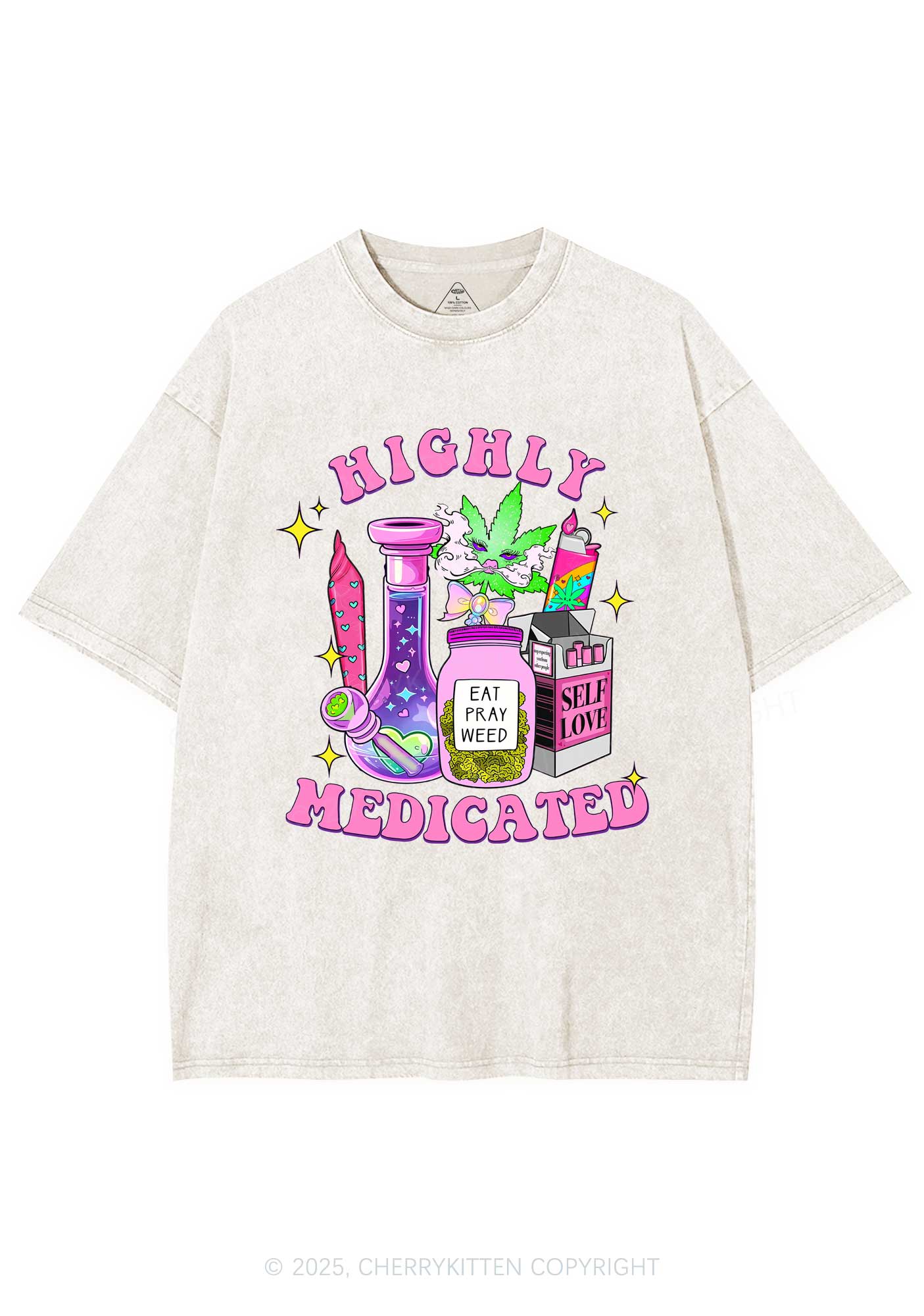 Highly Medicated Y2K Shirts Washed Tee Cherrykitten