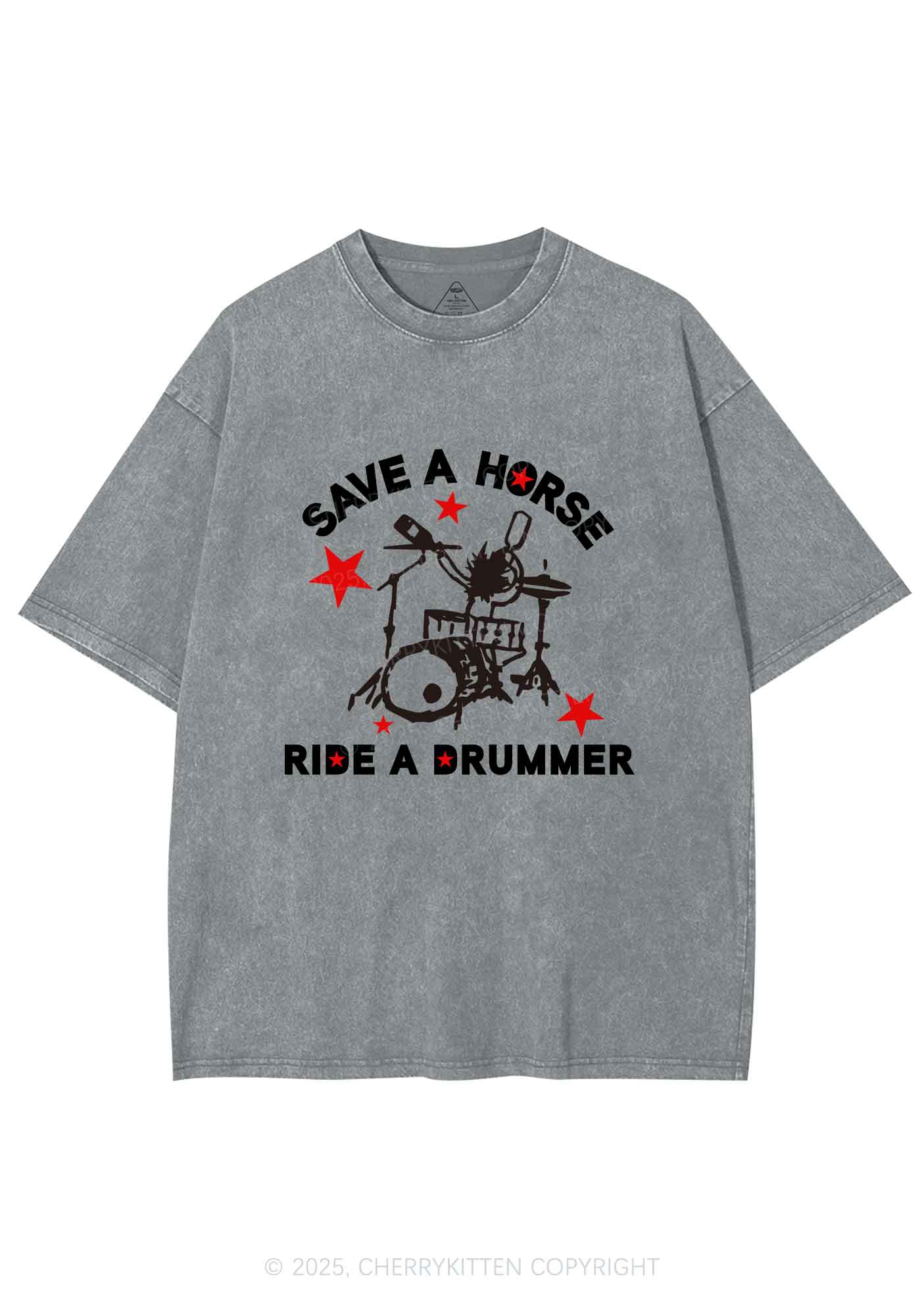 Save Horse Ride Drummer Y2K Shirts Washed Tee Cherrykitten