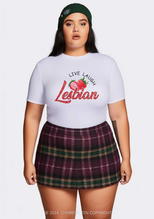 Curvy Live Laugh Lesbian Y2K Baby Tee Cherrykitten