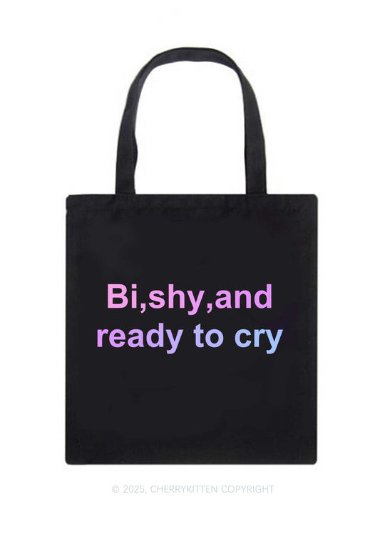 Bi Shy And Ready To Cry Pride Y2K Canvas Tote Bag Cherrykitten