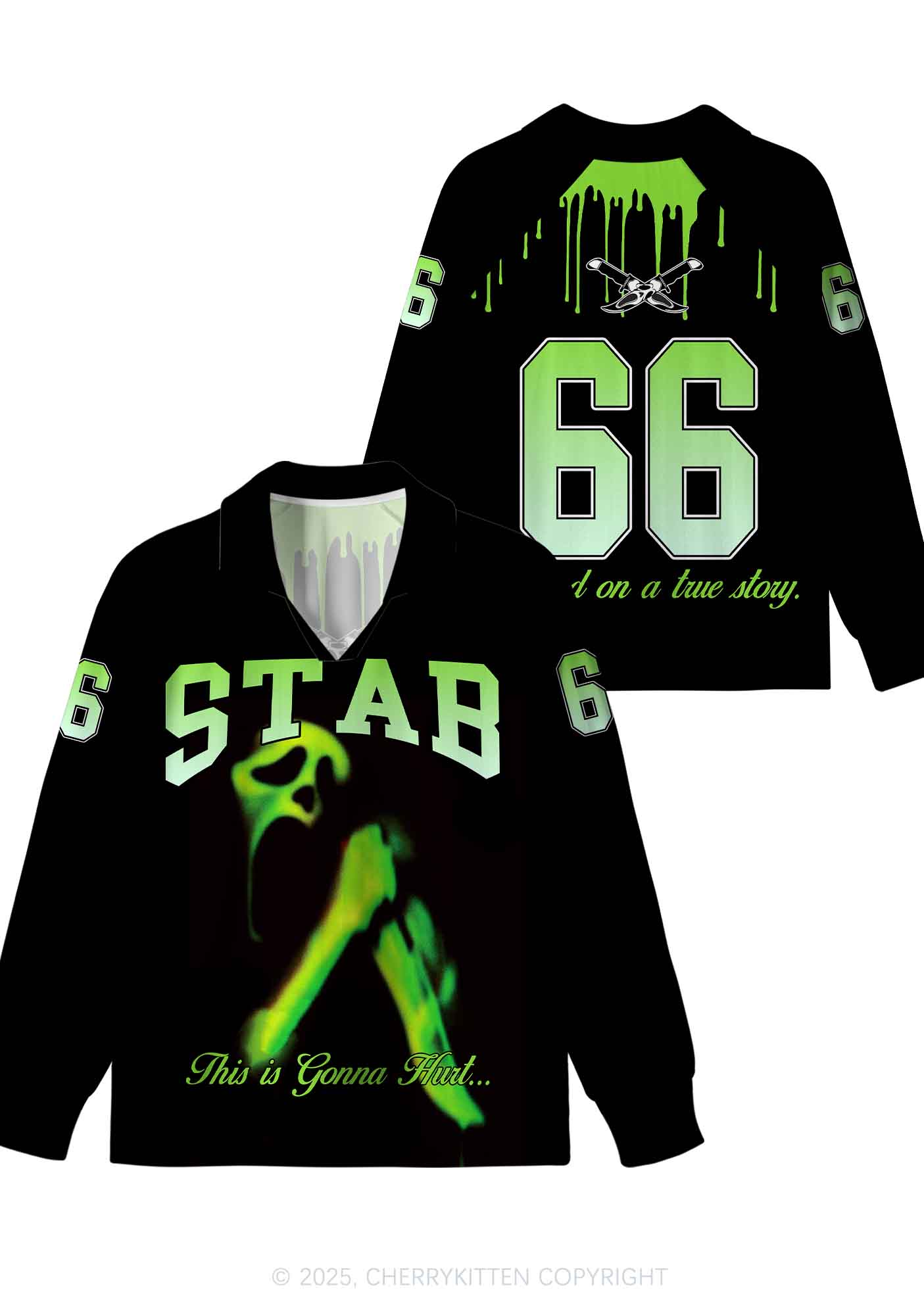 Custom Halloween Black Stab Ghost Y2K Long Sleeve Sport Jersey Shirts Cherrykitten