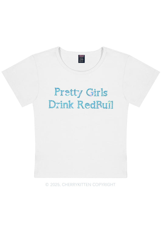 Rhinestone Pretty Girls Drink Redbull Y2K Baby Tee Cherrykitten