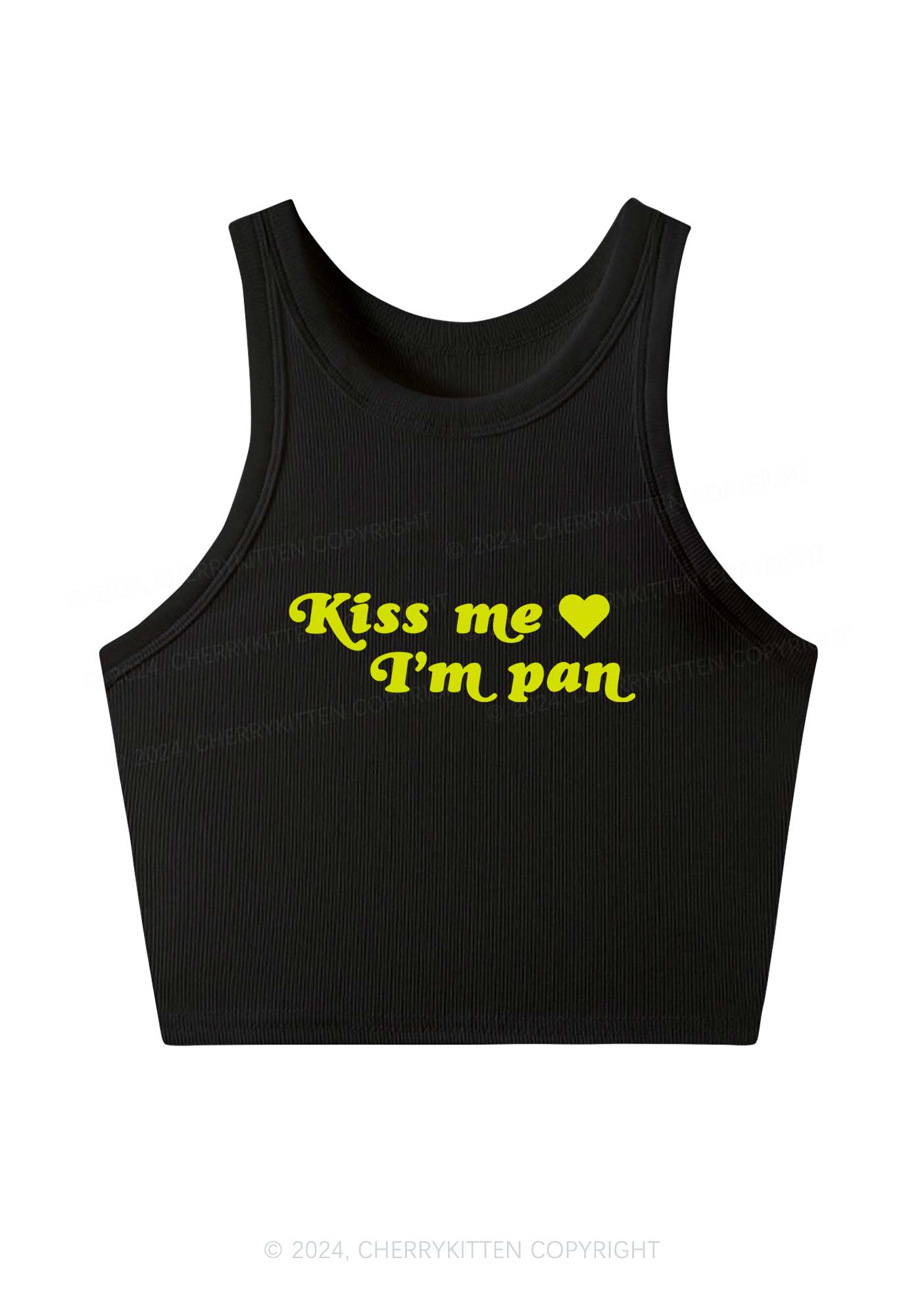 Kiss Me Im Pan Y2K Crop Tank Top Cherrykitten