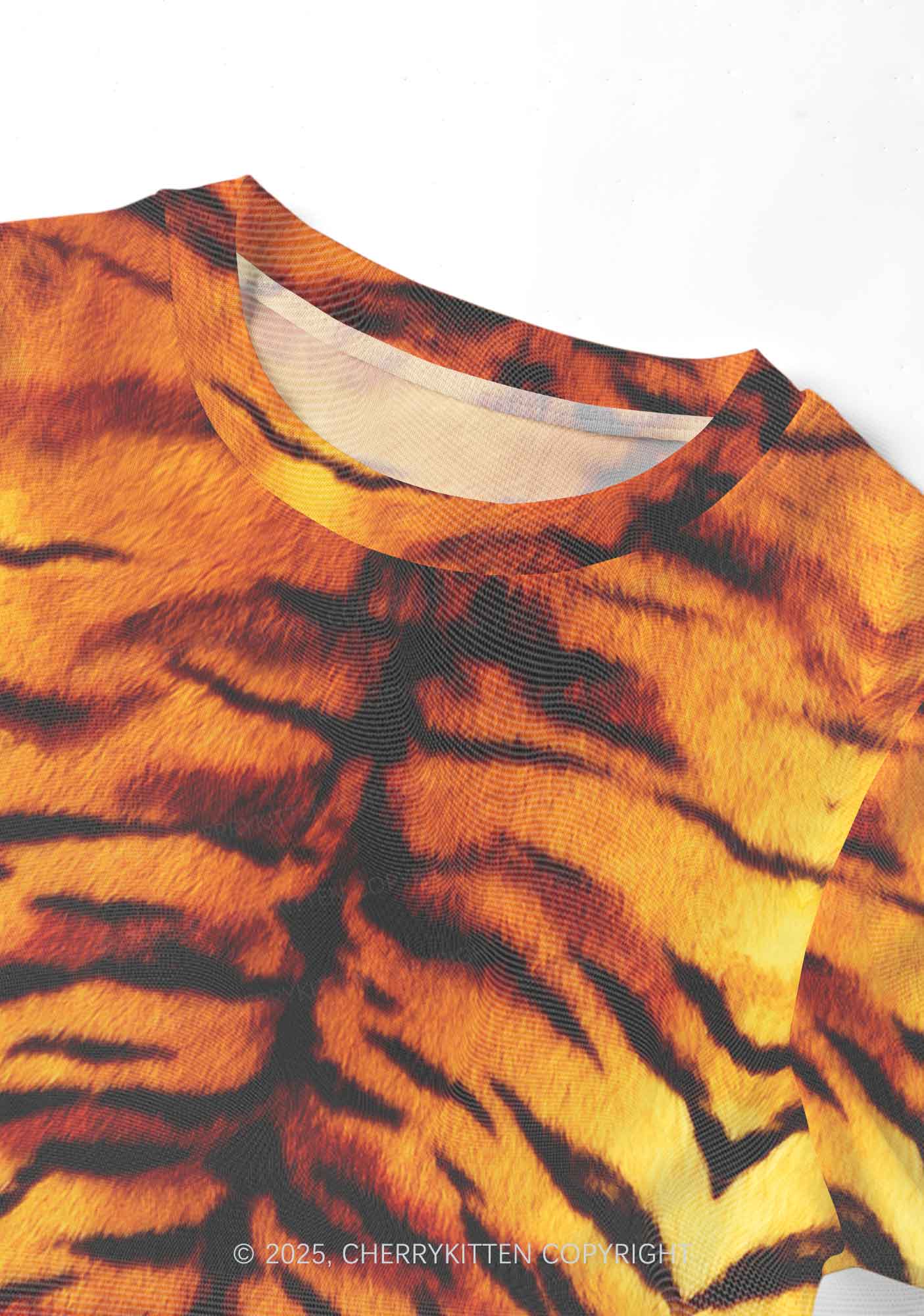 Wild Tiger Texture Y2K Mesh Crop Top Cherrykitten