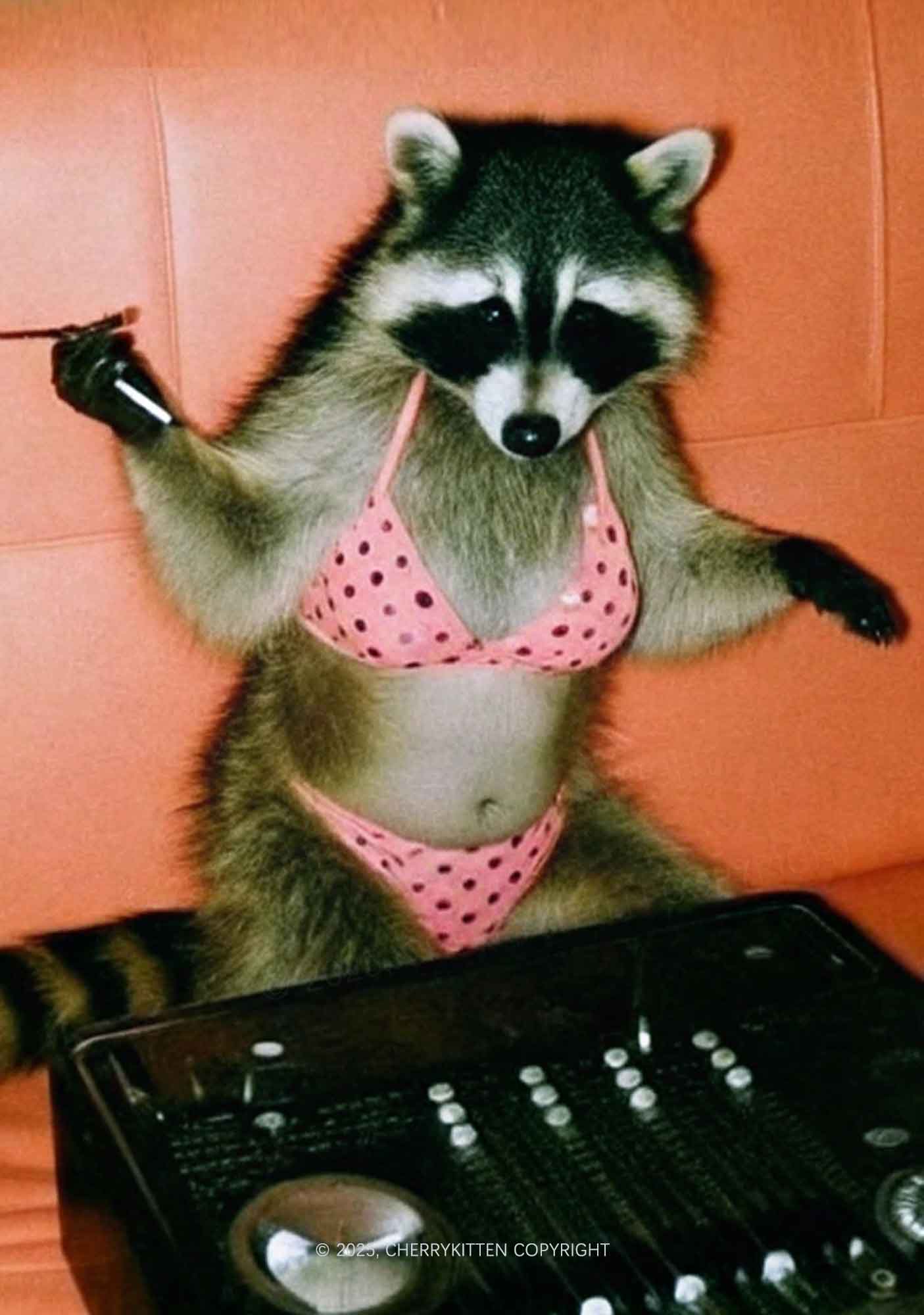 Bikini DJ Raccoon Y2K Mesh Cami Tank Cherrykitten