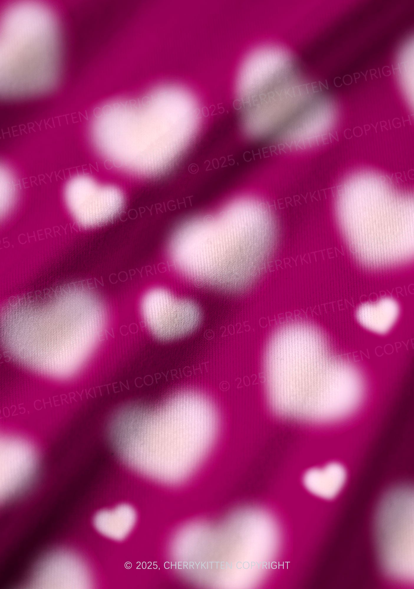 Pink Blurred Heart Valentine's Day Y2K Print Long Sleeve Pajama Set Cherrykitten