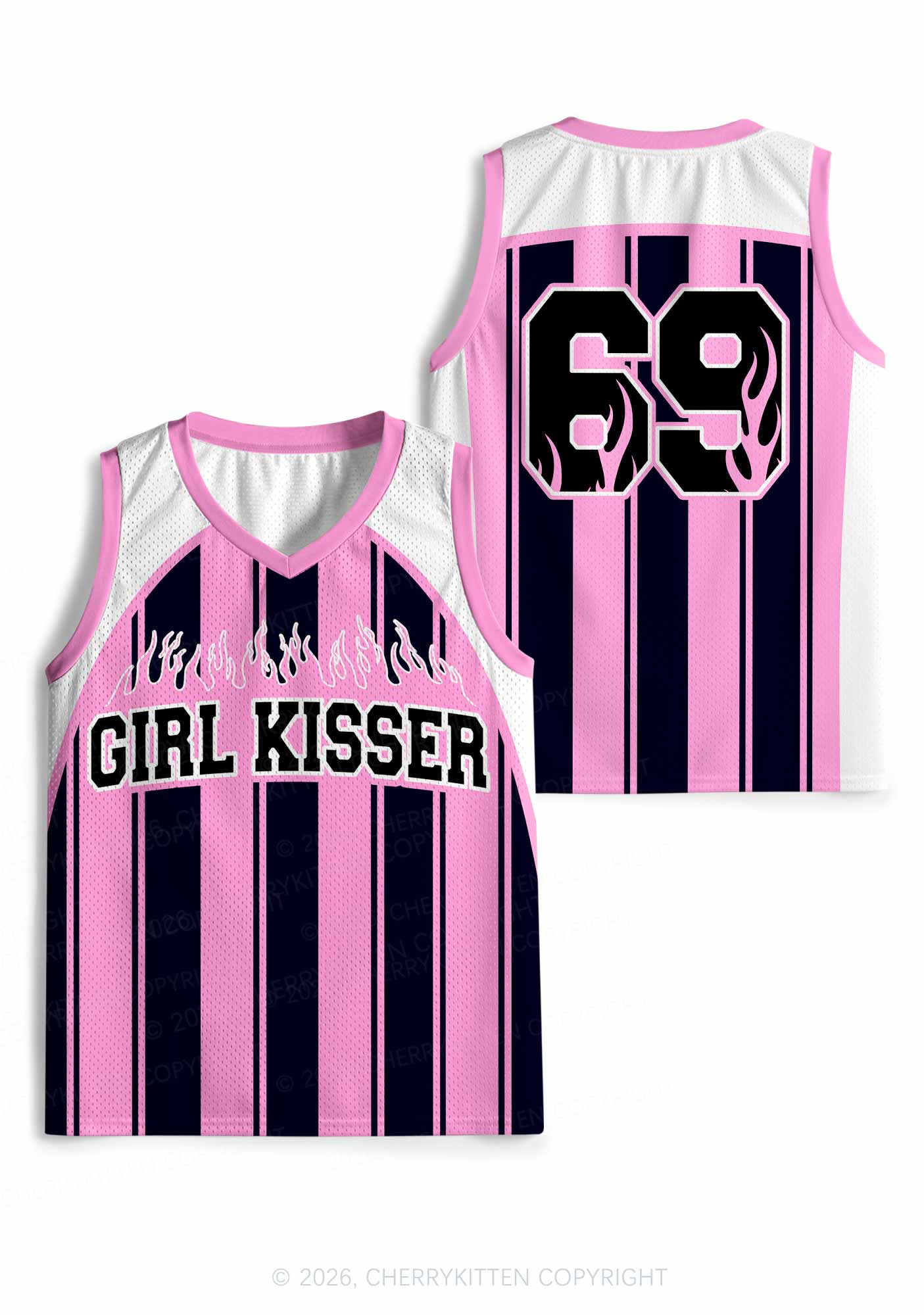 Girl Kisser Pink And Black Stripes Pride Y2K Sport Jersey Tank Cherrykitten