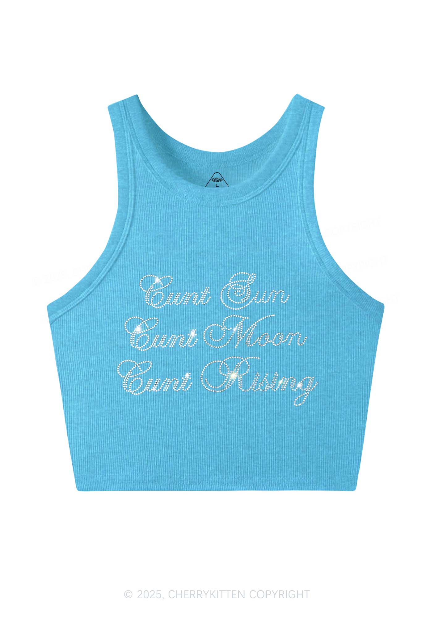 Rhinestone Sun Moon Rising Y2K Crop Tank Top Cherrykitten