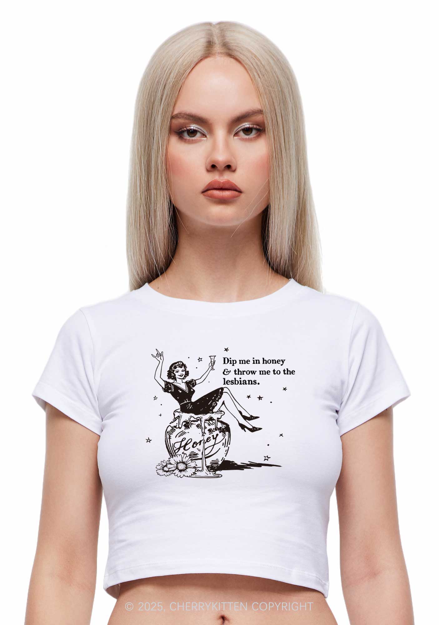 Throw Me To The Lesbians Pride Y2K Baby Tee Cherrykitten