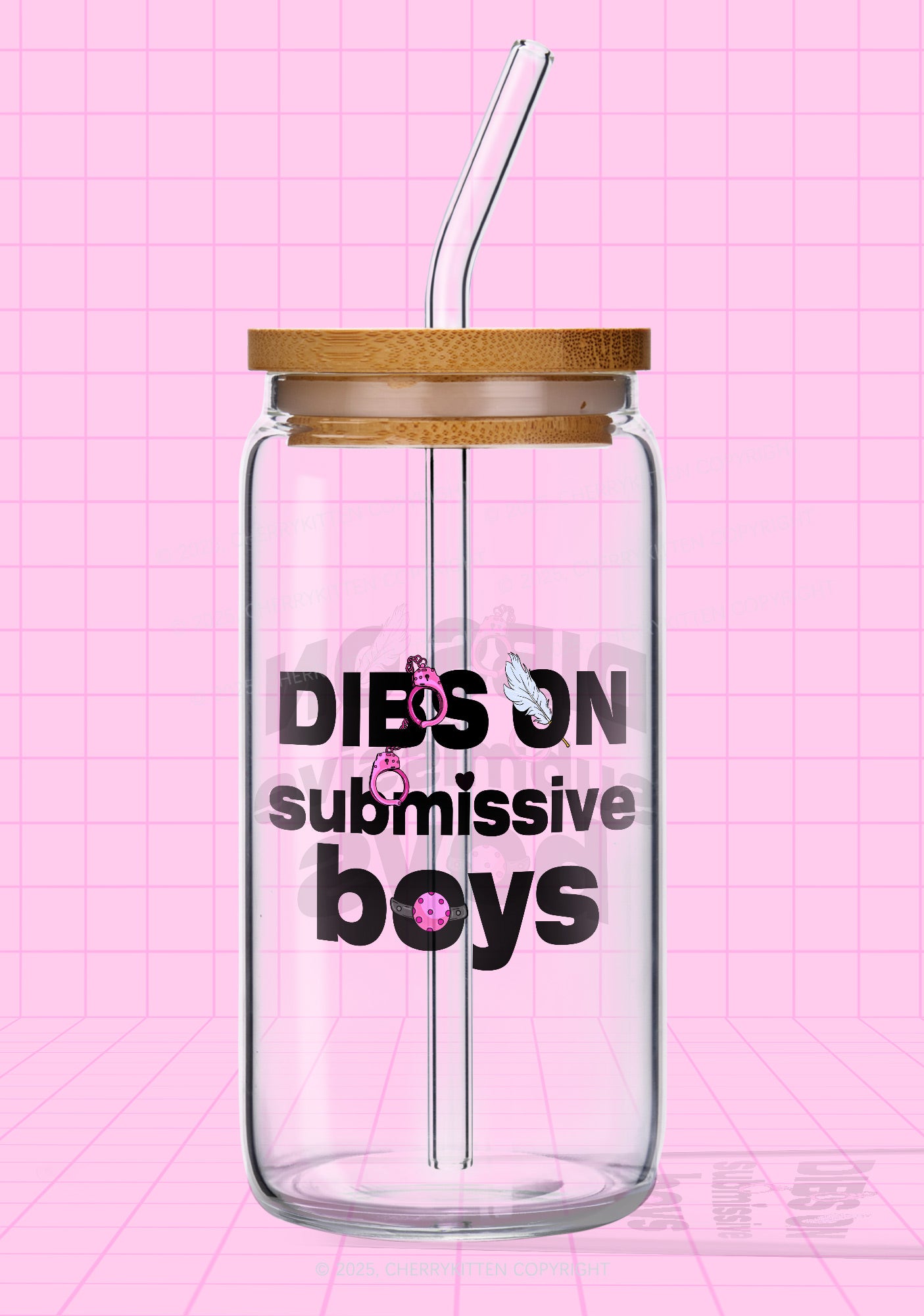 Dibs On S Boys Y2K Printed Glass Cup Cherrykitten
